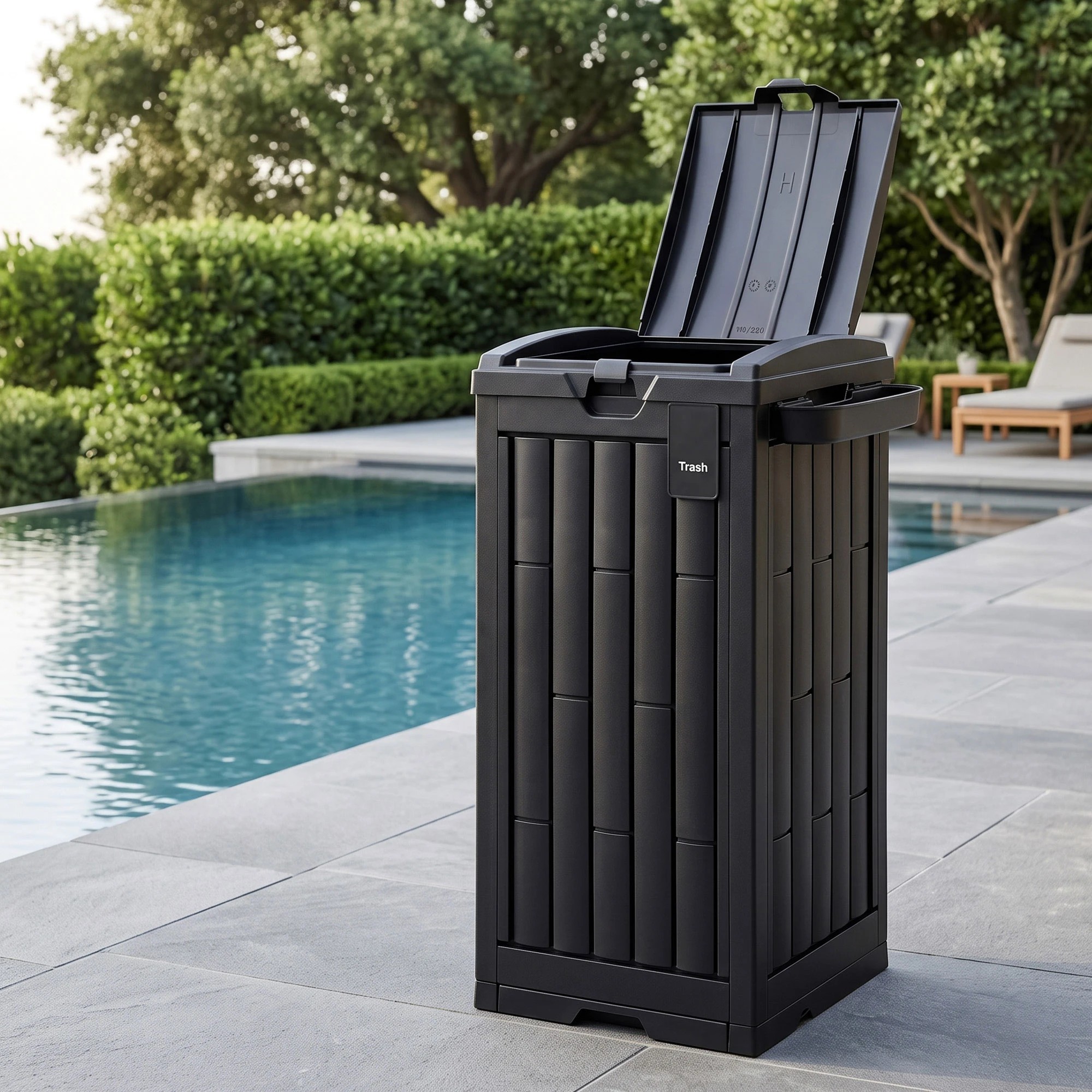 6 Gardeon Outdoor Trash Cans Polypropylene Patio Hideaway Bin 110L Black - Black, 6 of 8