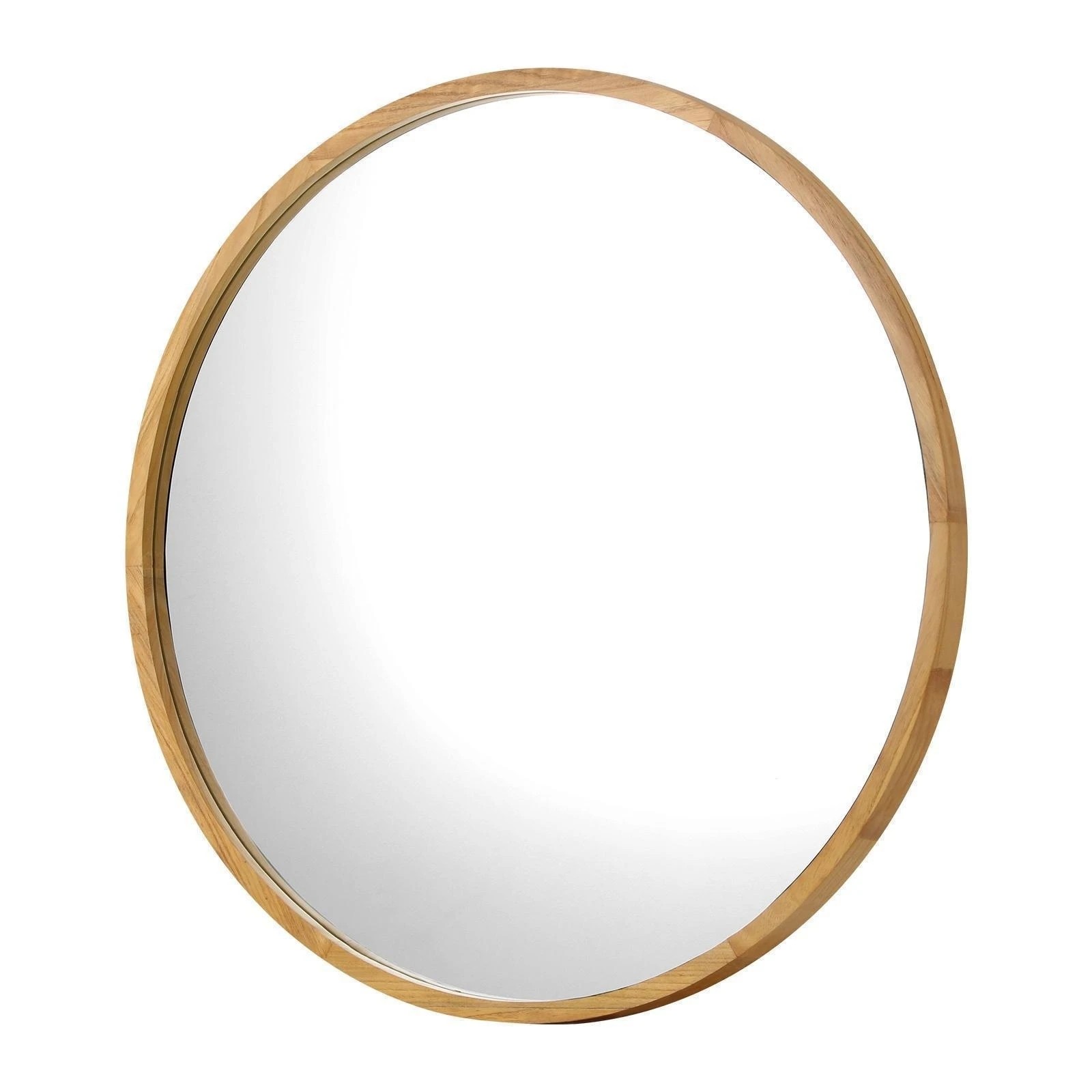 1 Oikiture Wall Mirrors Round 70cm Makeup Mirror Vanity Home Decor Wooden
 - Natural, 1 of 9