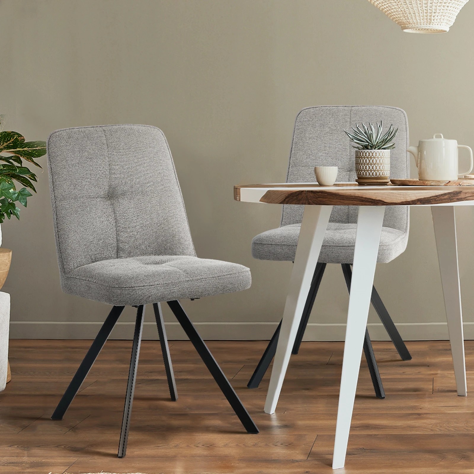 4 Oikiture 4x Dining Chair Kitchen Seat Linen Fabric Accent Chair - Grey, 4 of 9