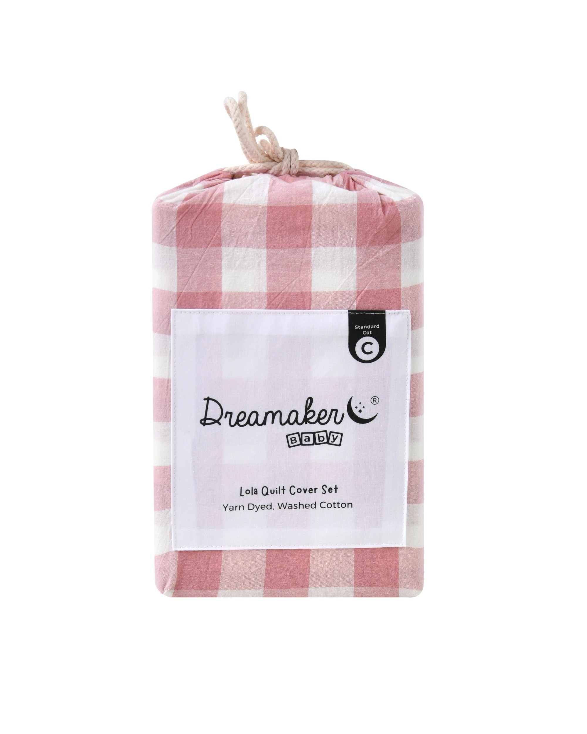 7 Dreamaker Baby Lola Washed Cotton Yarn Dyed Gingham Quilt Cover Set - COT Size - Pink Pearl, 7 of 7