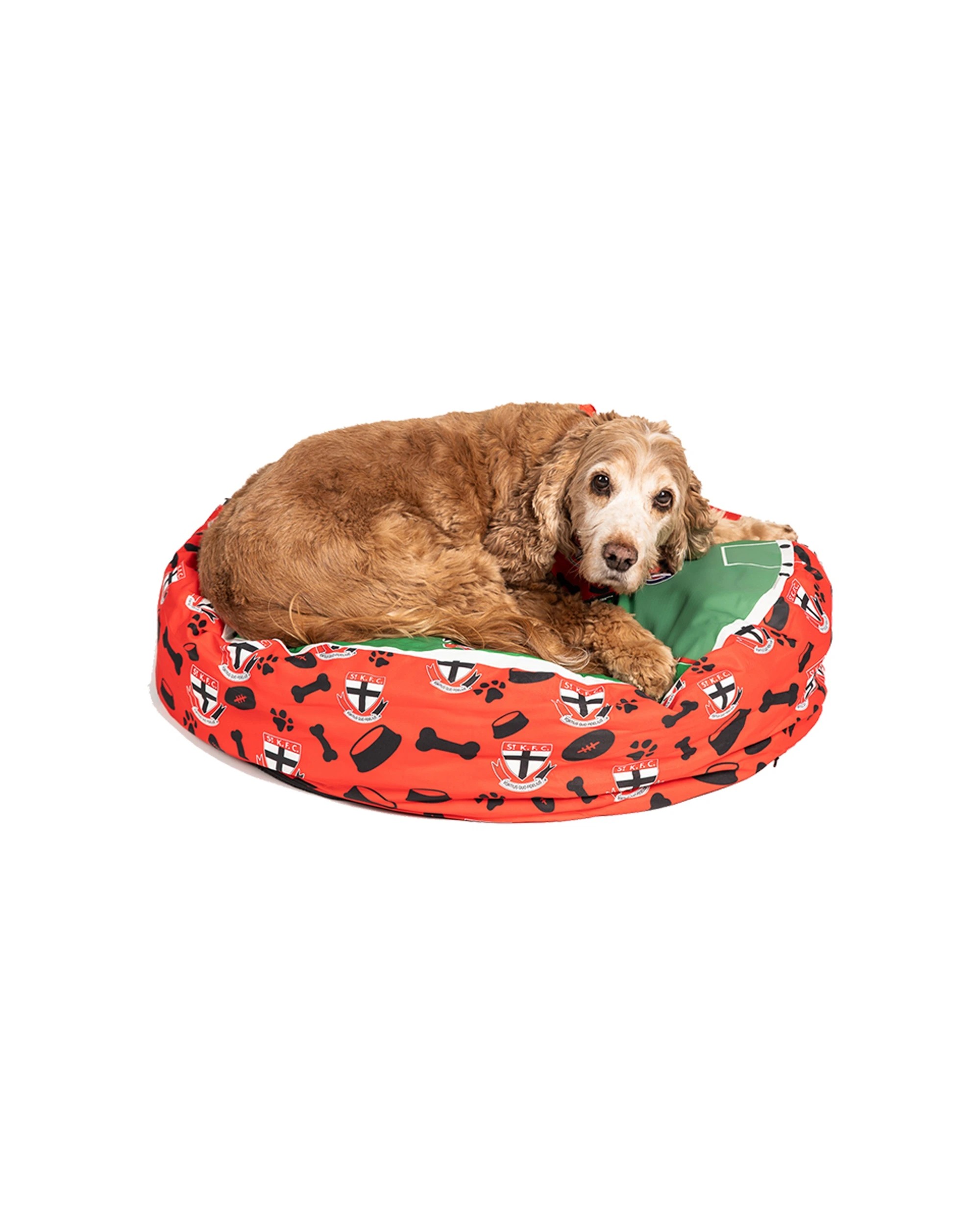 3 AFL St Kilda Saints 70x60cm Round Pet Dog Lounge Bed Officially Licensed - Multi, 3 of 3