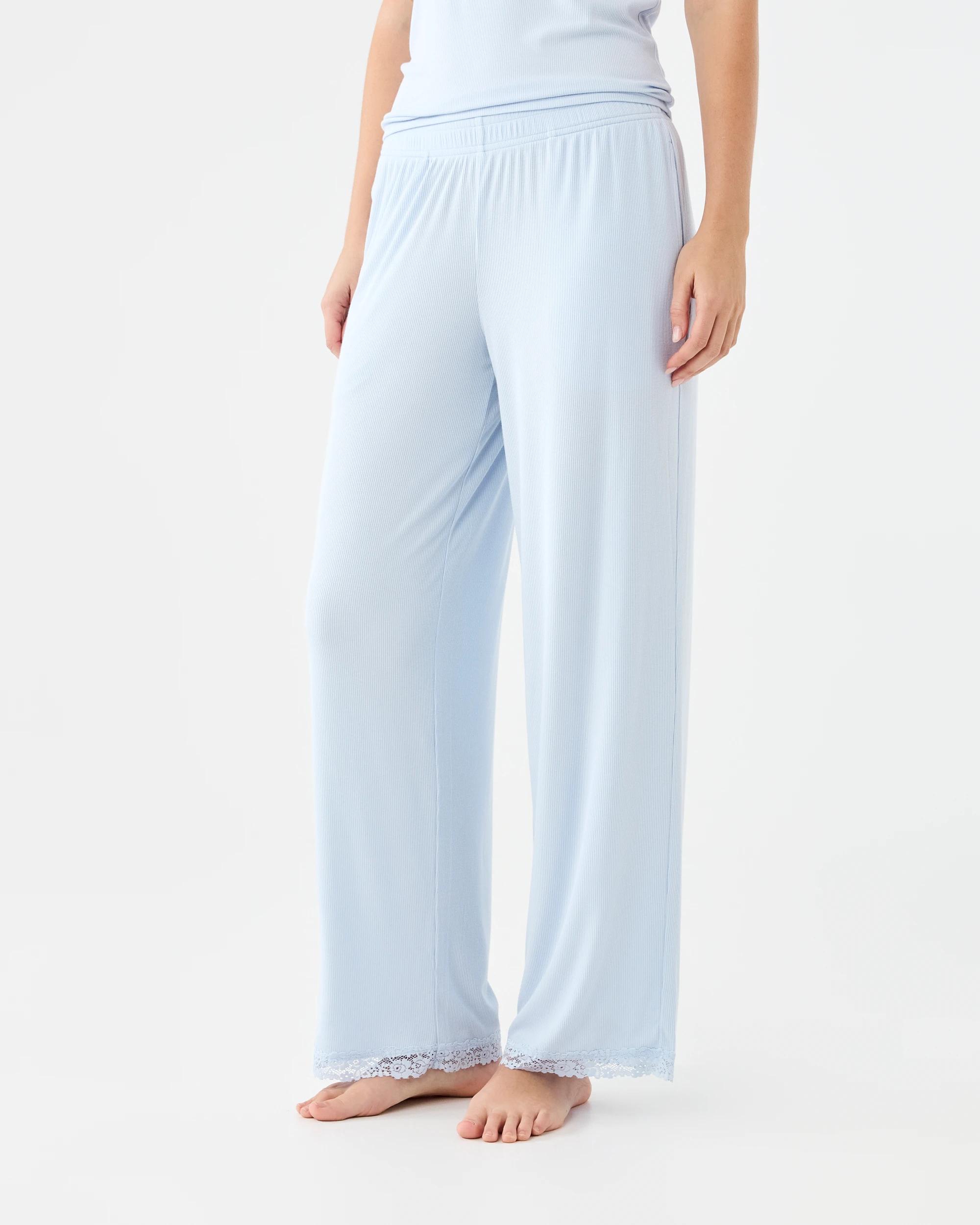 2 Viscose Rib Lace Trim Pants Halo Blue, 2 of 6