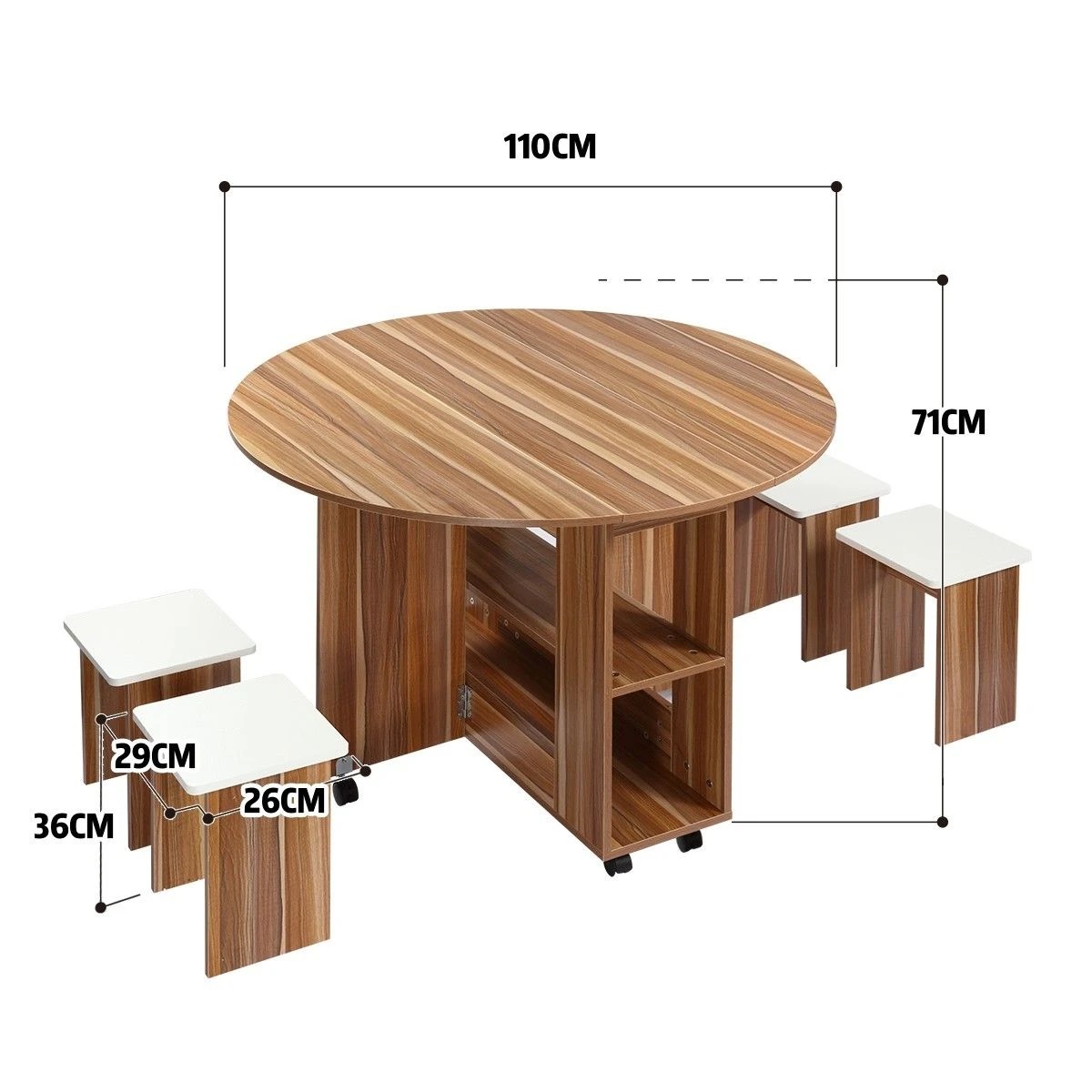 4 Ausway Wooden Folding Dining Round Table 4 Chairs Set with Wheels, 4 of 5