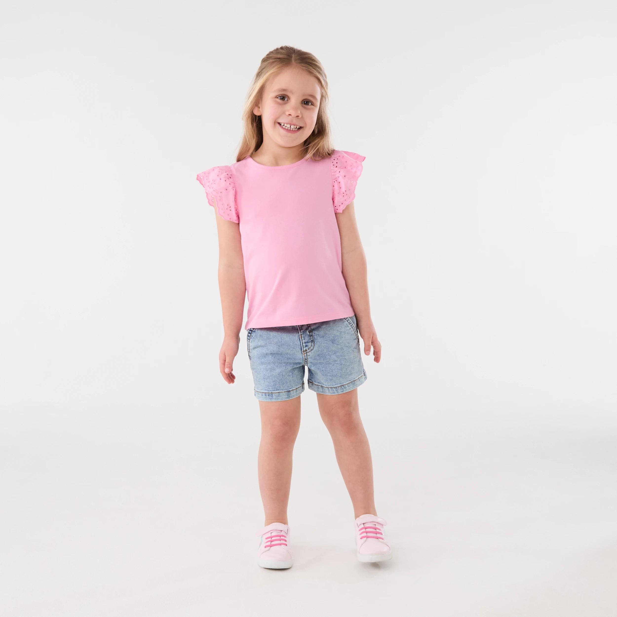 5 Broderie Frill Sleeve T-shirt Bubble Pnk, 5 of 6