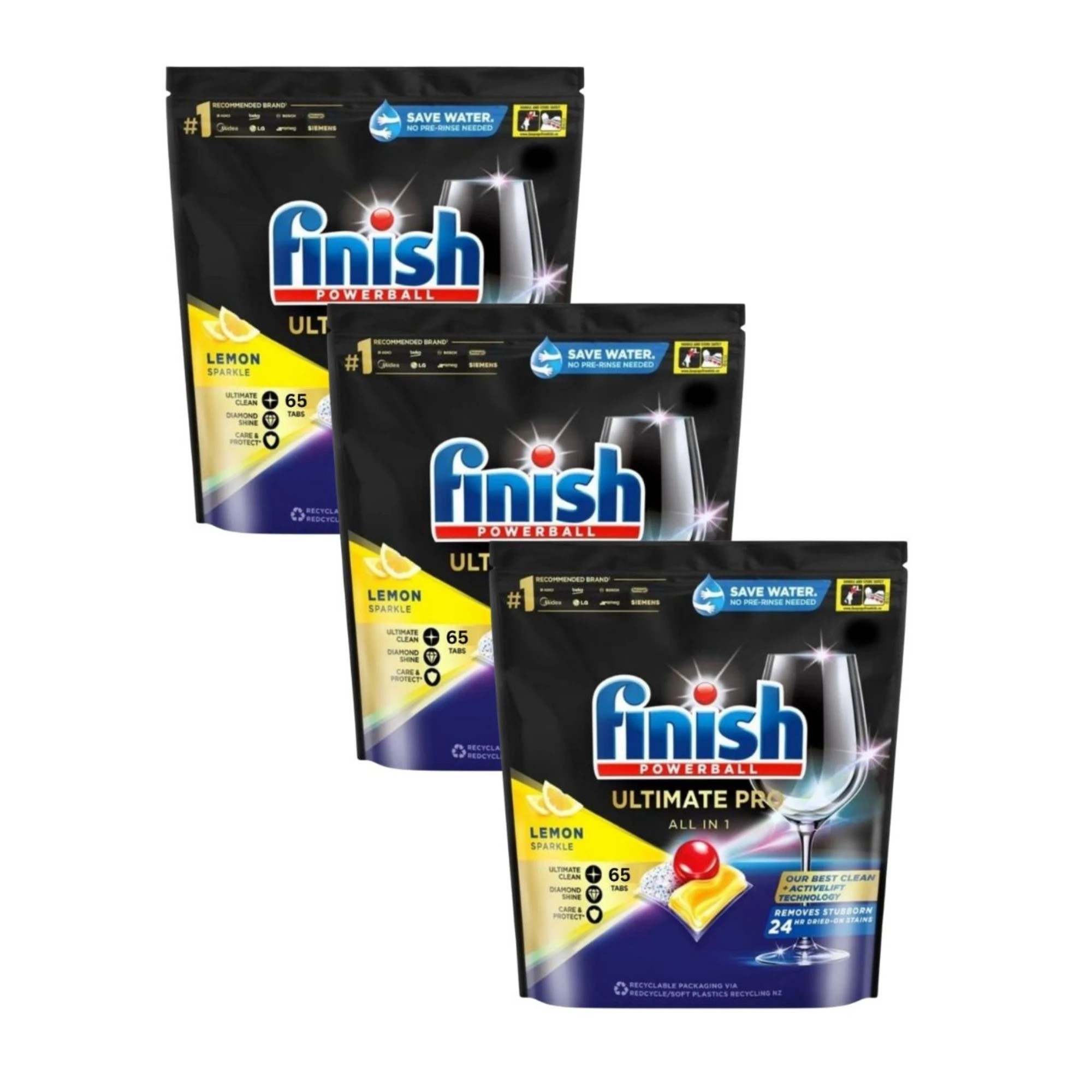 1 Finish PK65 Quantum Ultimate Pro Powerball Dishwashing Tablets Lemon Sparkle x3, 1 of 2