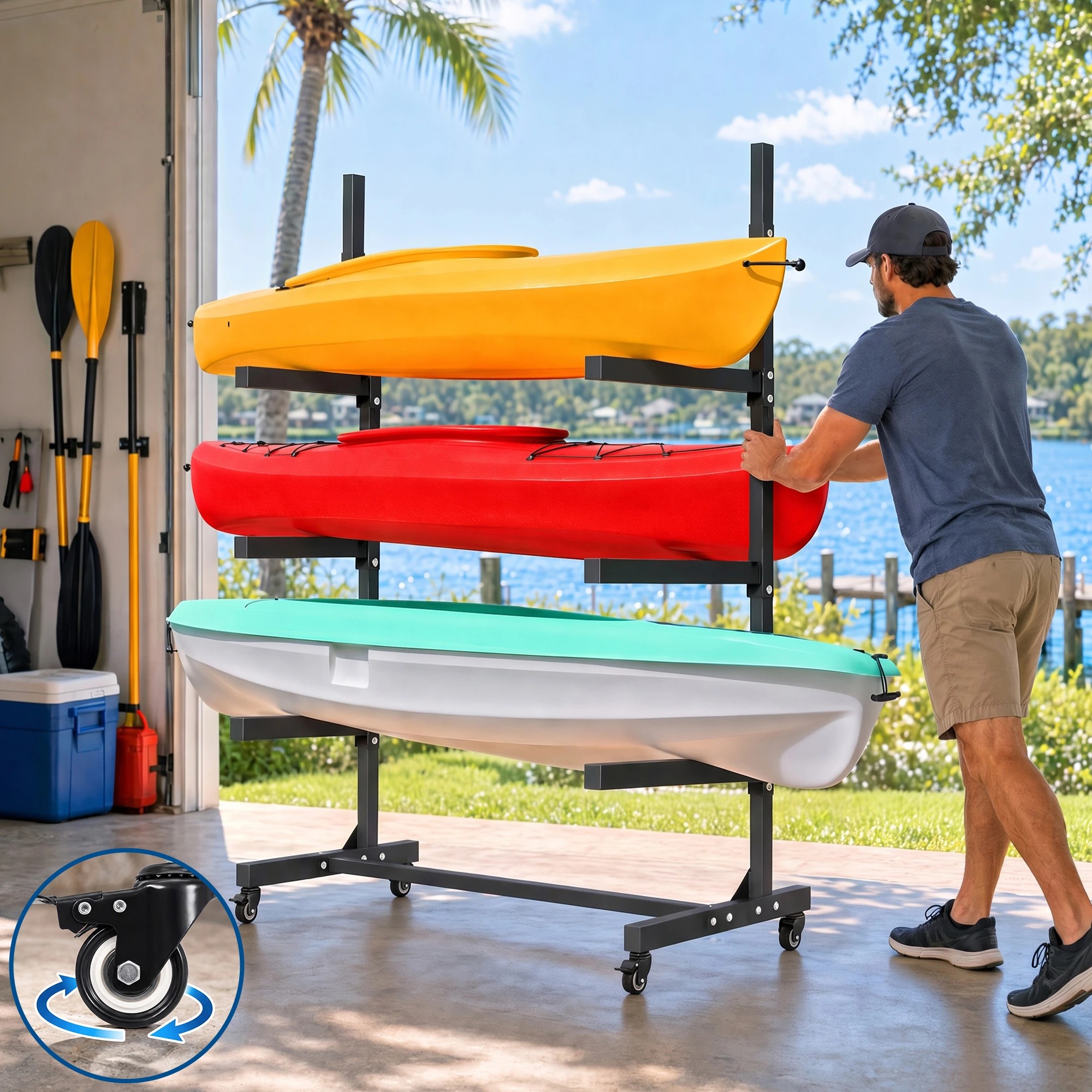 Weisshorn Kayak Storage Rack 3-Tier Canoe SUP Paddleboard Garage 80kg ...