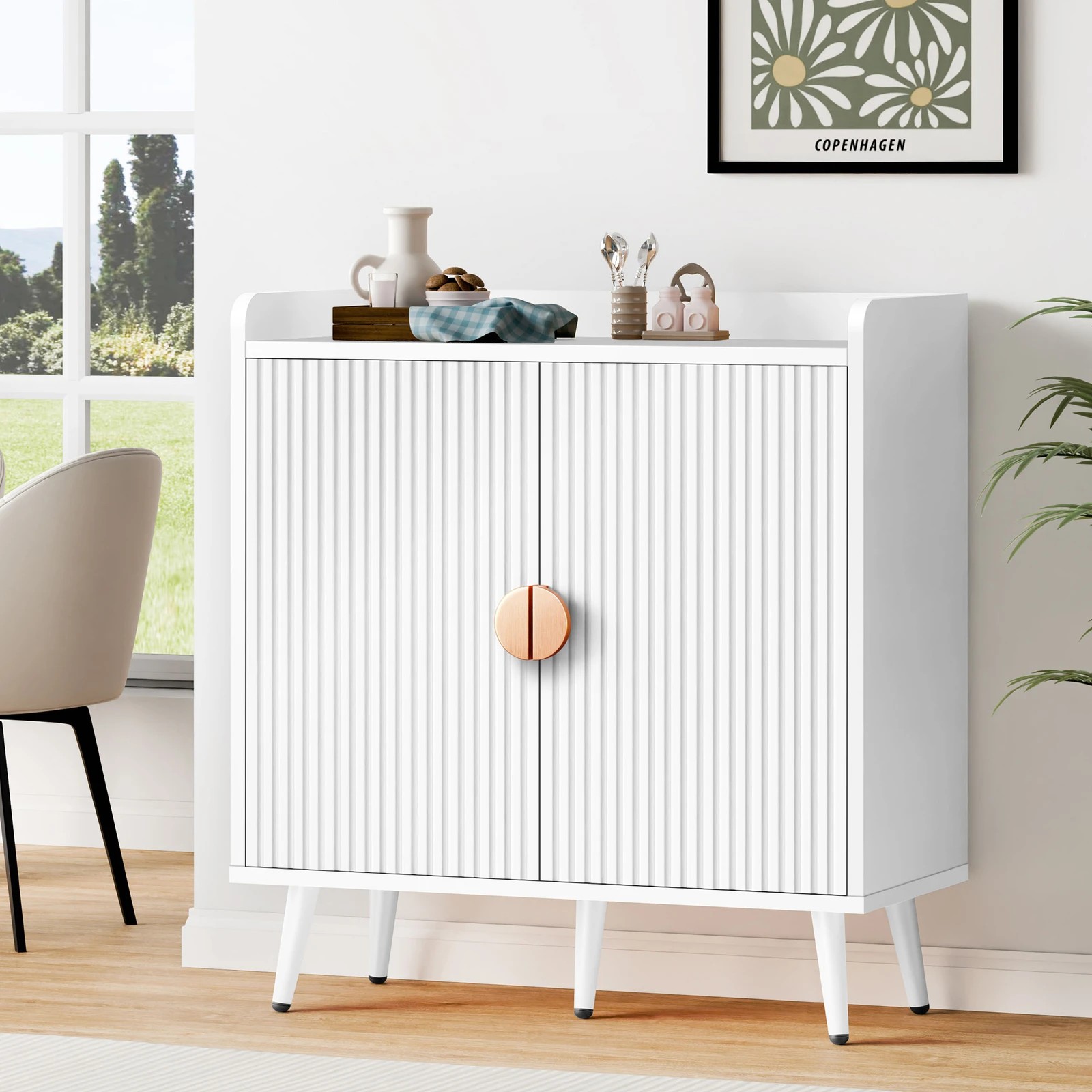 2 Alfordson Buffet Sideboard Cupboard Storage Cabinet Kitchen Hallway Doors Shelf - White, 2 of 3