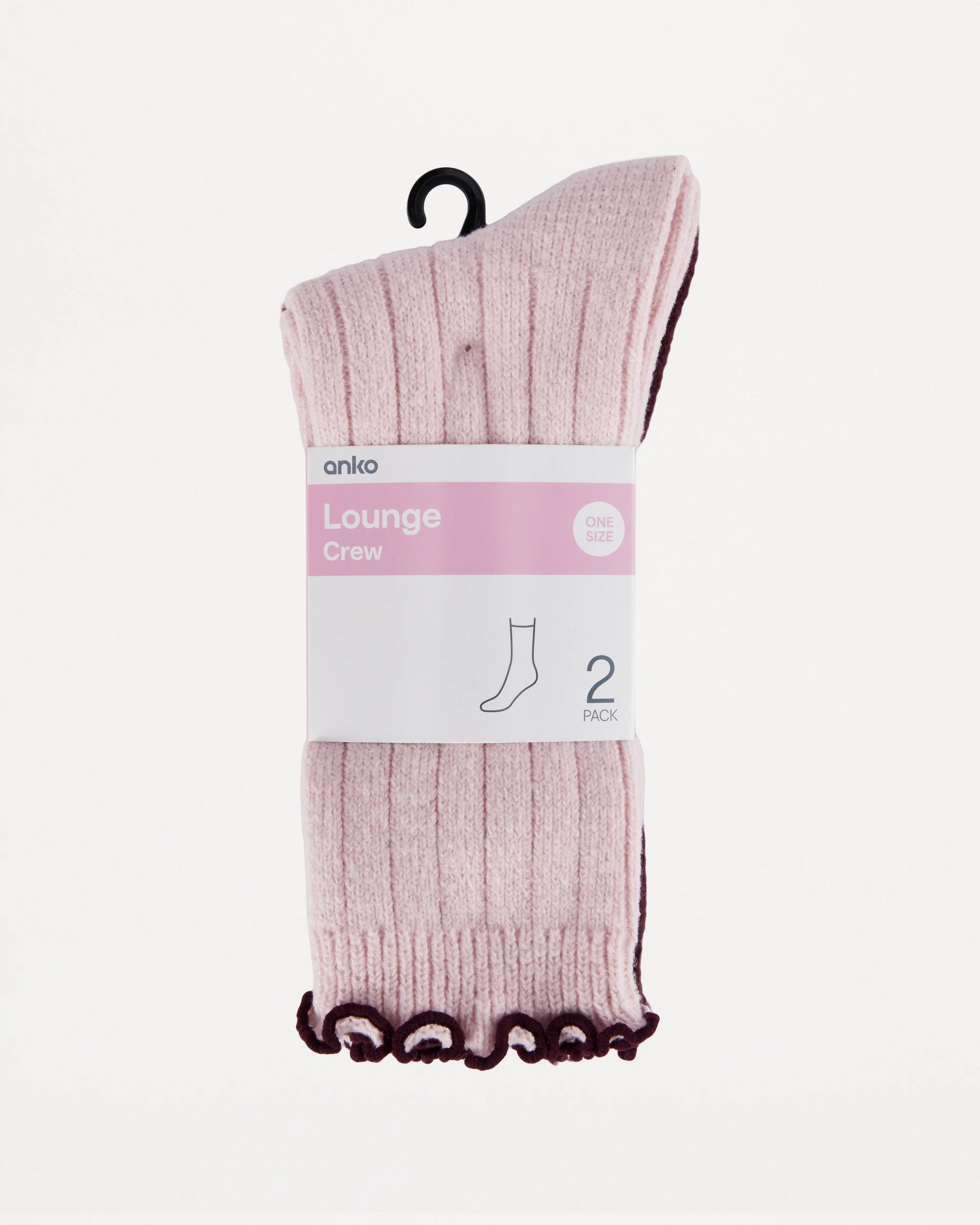 3 2 Pack Rib Frill Home Socks Pink Burg, 3 of 3