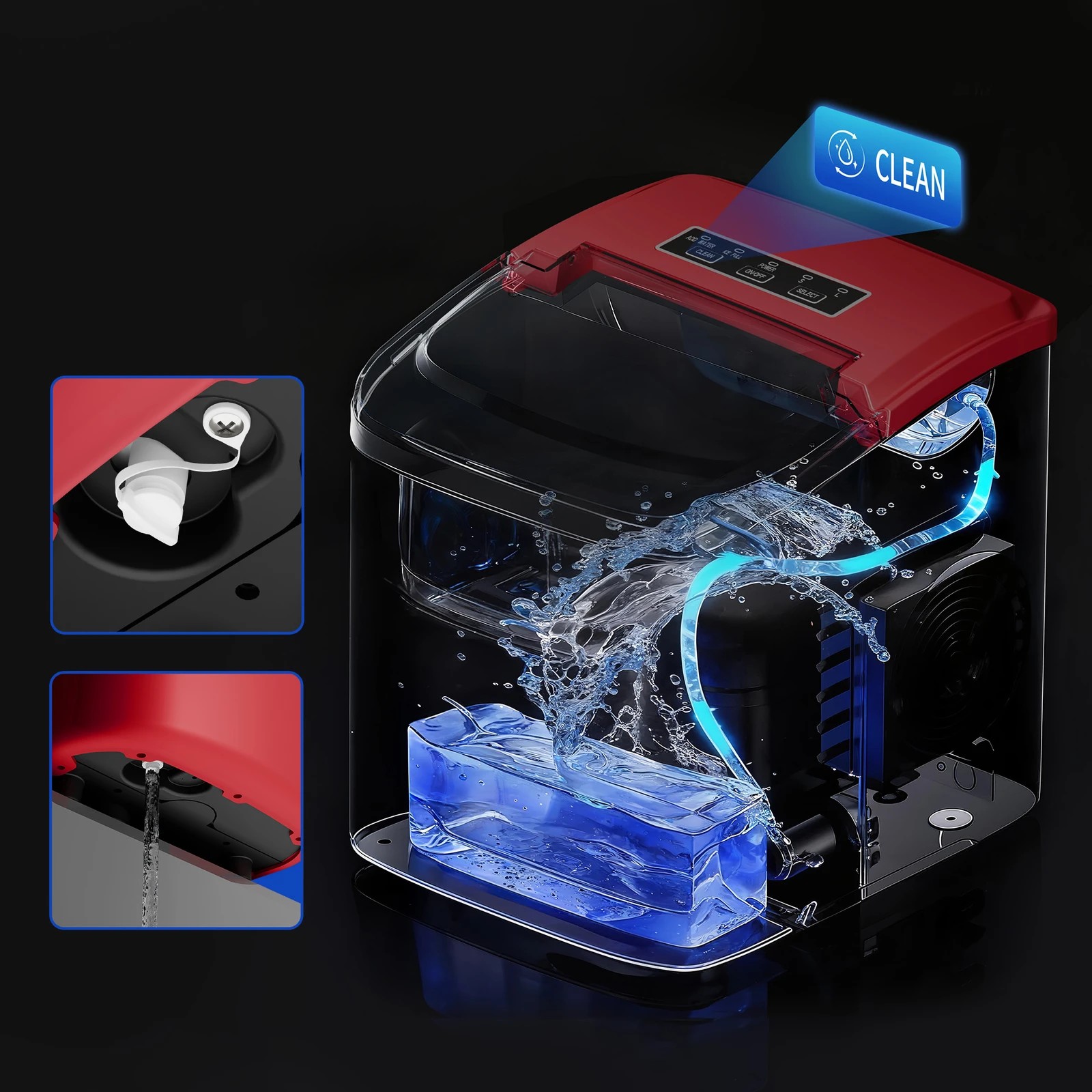 10 Alfordson Portable Ice Maker Machine Countertop 12kg Ice Cube Tray - Red, 10 of 10