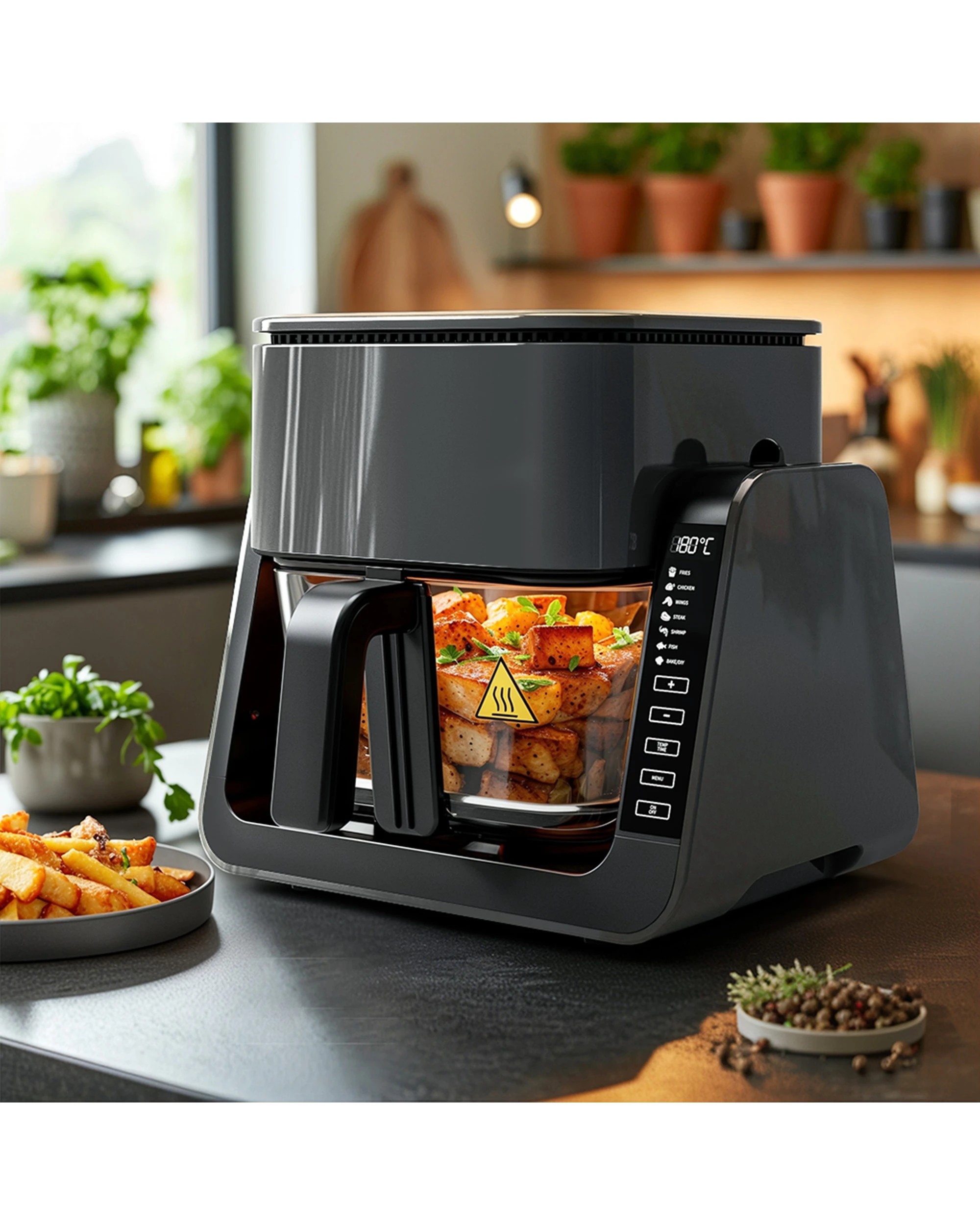 4 Advwin 6L Dual Zone Air Fryer, Top BBQ Grill & Bottom Fryer - Black, 4 of 7