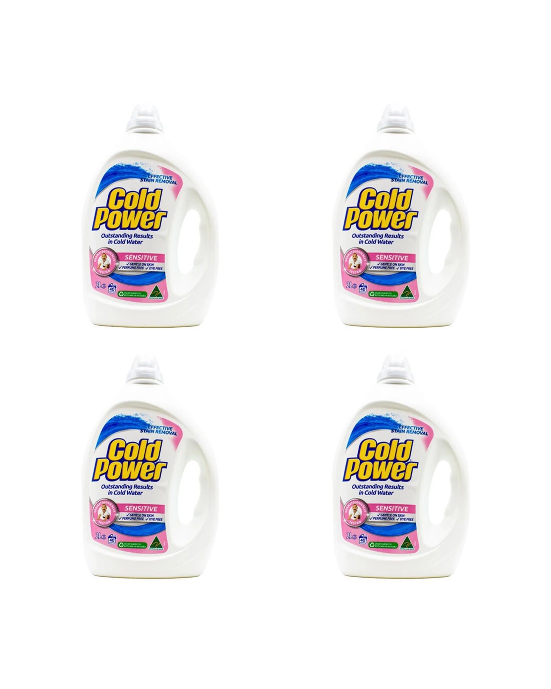Cold Power Laundry Liquid 4 Pack 2L Sensitive Skin Care Effective Stain ...