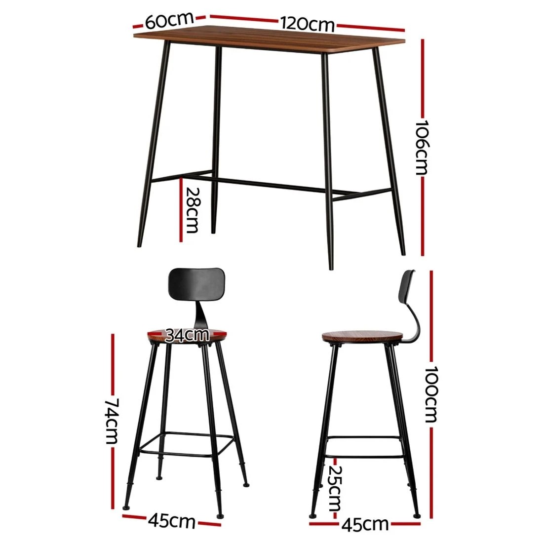4 Artiss Bar Table and Stools Set Dining Desk Kitchen Chairs Cafe Pub - Multi, 4 of 8