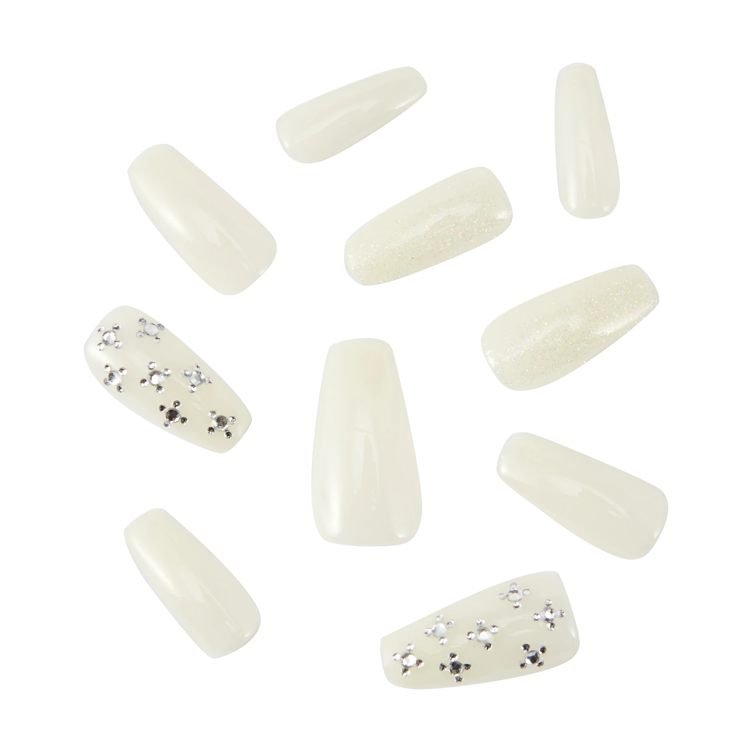 2 OXX Cosmetics 24 Pack Artificial Nails with Adhesive - Squareletto Shape, White Glitter, 2 of 4