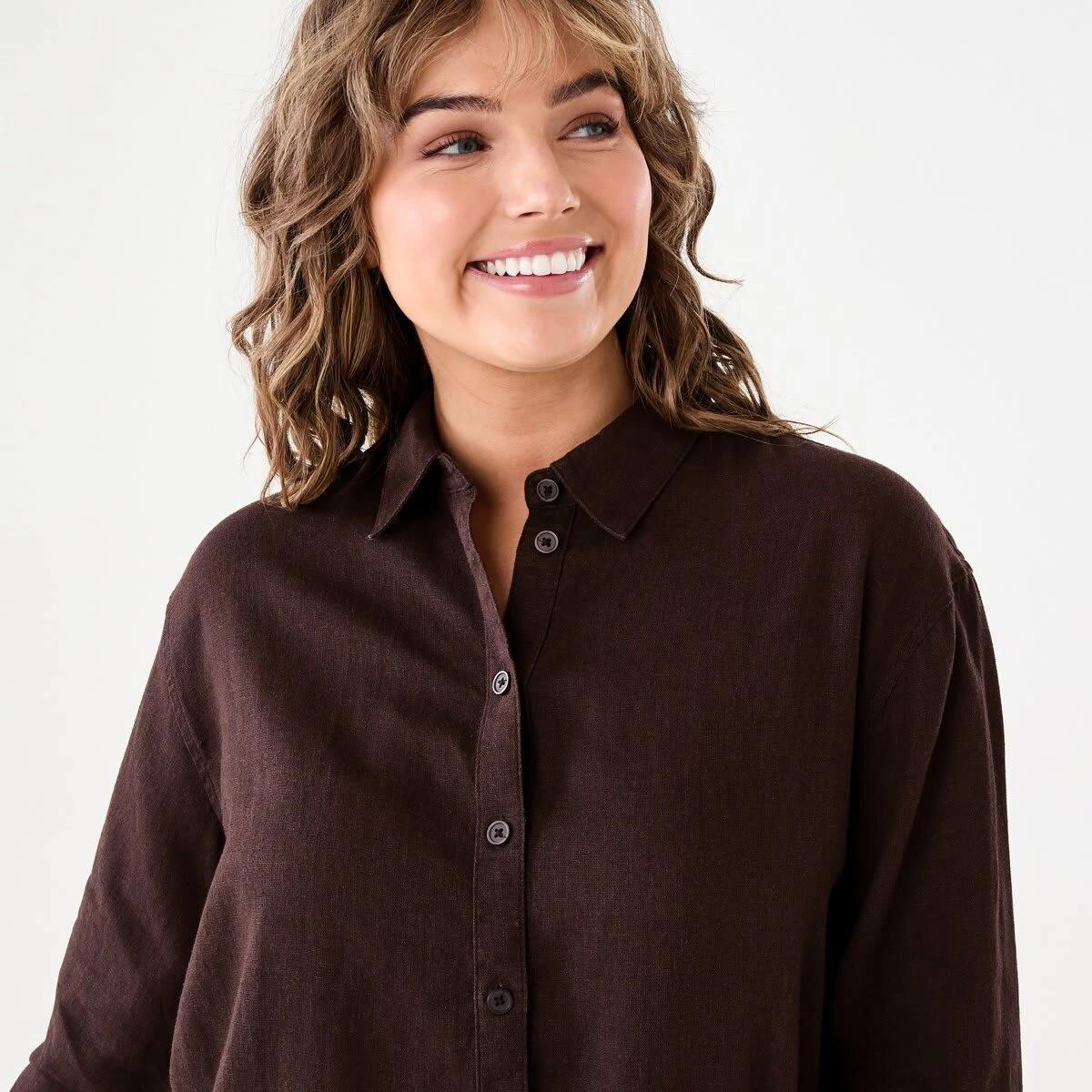 4 Long Sleeve Linen Blend Shirt MELTED CHOCOLATE, 4 of 6