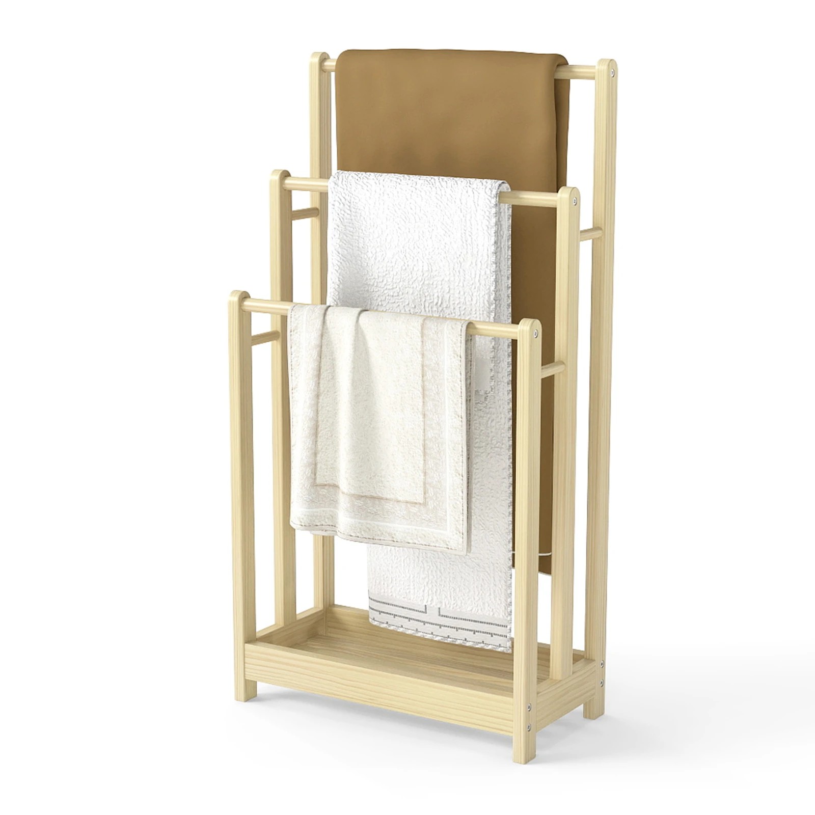 3 Costway 3-Bar Towel Rack Freestanding Towel Drying Stand w/Bottom Storage Shelf - Natural, 3 of 3
