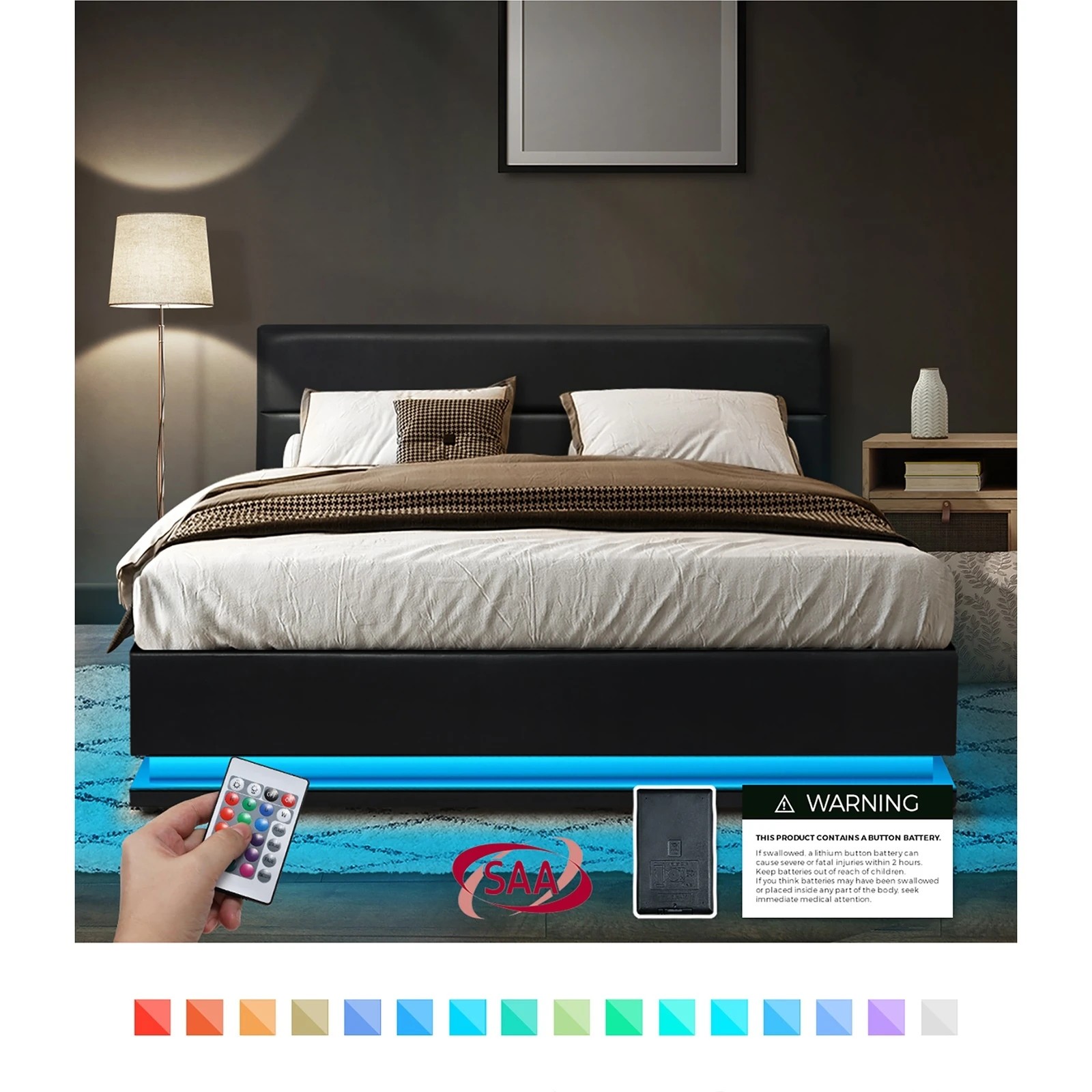 4 Oikiture Rgb Led Double Bed Frame Gas Lift Base With Storage
 - Black, 4 of 10