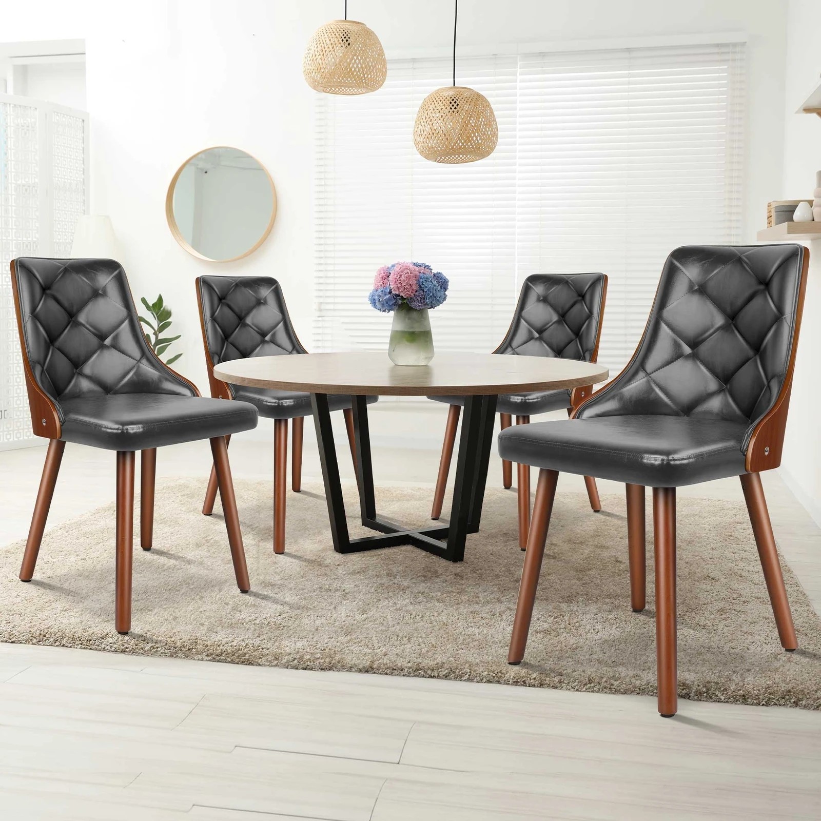 2 Alfordson 4x Dining Chairs Kitchen Lounge Padded Tufted PU Leather - Grey, 2 of 4