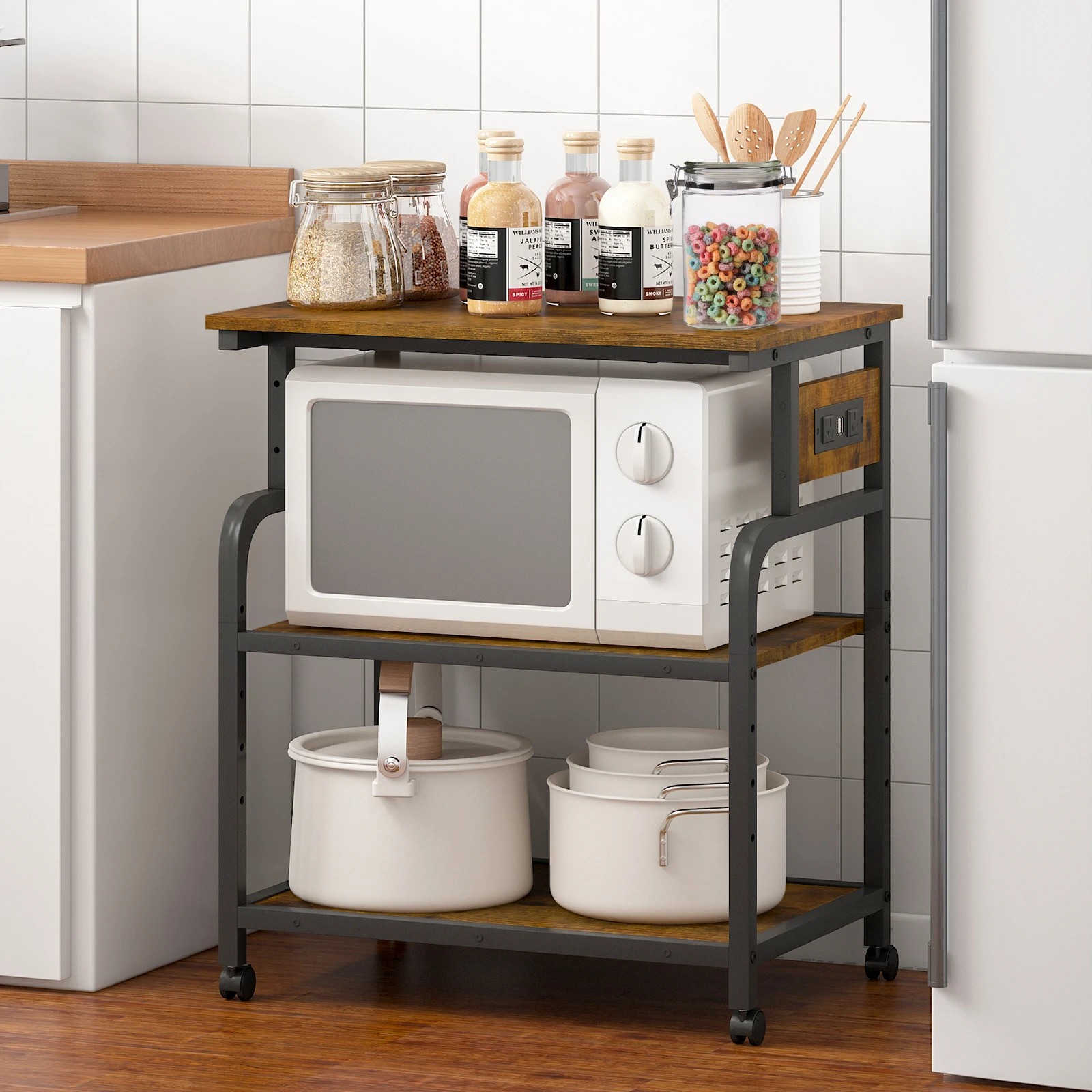 7 Advwin Large Mobile Printer Stand with Charging Station - Brown, 7 of 7