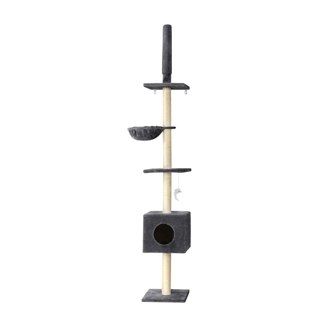 1 i.Pet Cat Tree 260cm Tower Scratching Post Scratcher Floor to Ceiling Cats Bed - Grey, 1 of 7