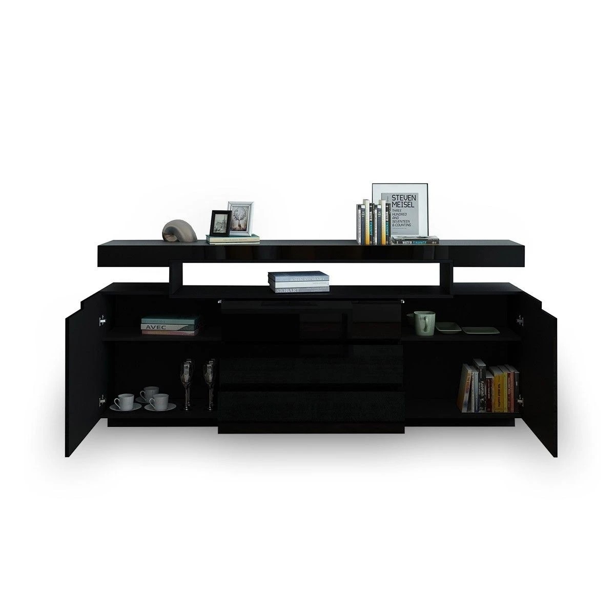 4 Ausway Sideboard Buffet Cabinet High Gloss Cupboard 2 Doors 3 Drawers 200cm, 4 of 7