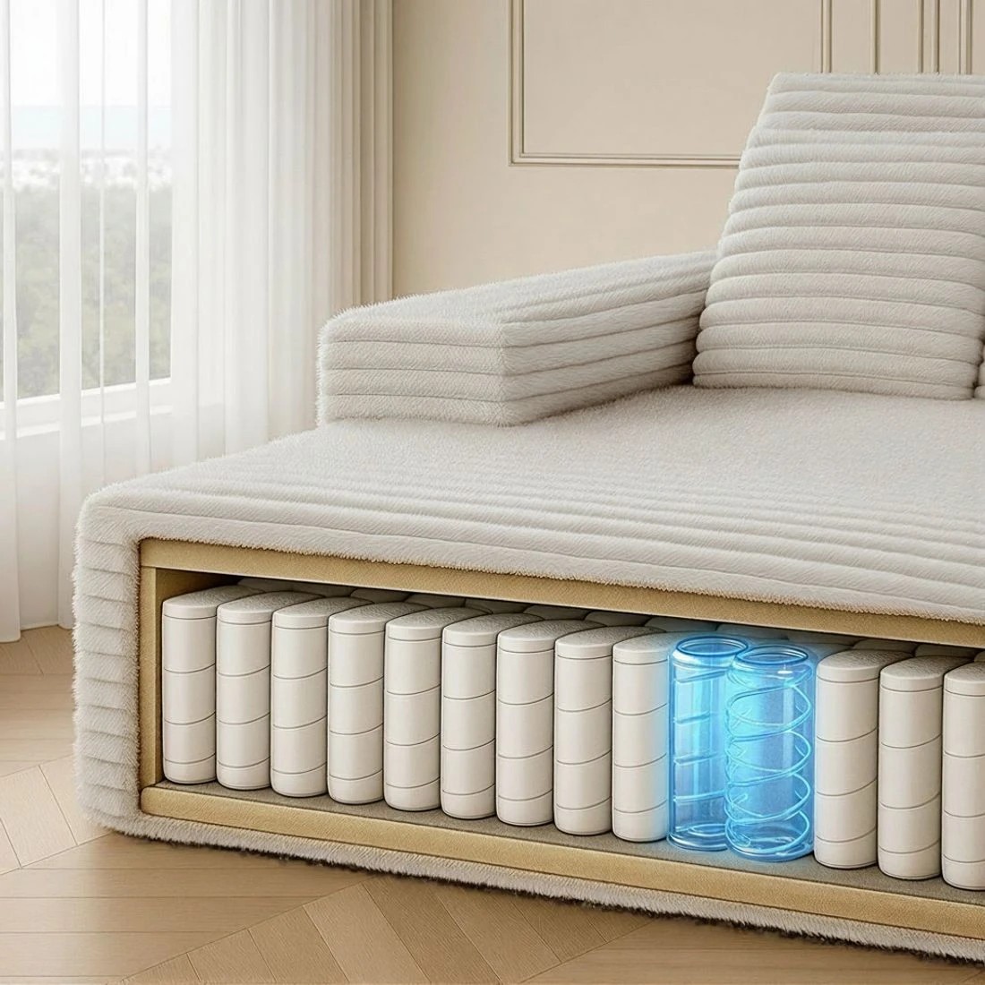 5 Artiss Sofa Bed Lounge Chair Recliner Couch Reading Chairs Sleeper Cloud Sofas Faux Fur Fabric - Beige, 5 of 7