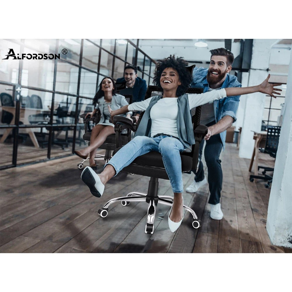 10 Alfordson Mesh Office Chair Gaming Executive Fabric Seat Racing Footrest Recline - Black, 10 of 10