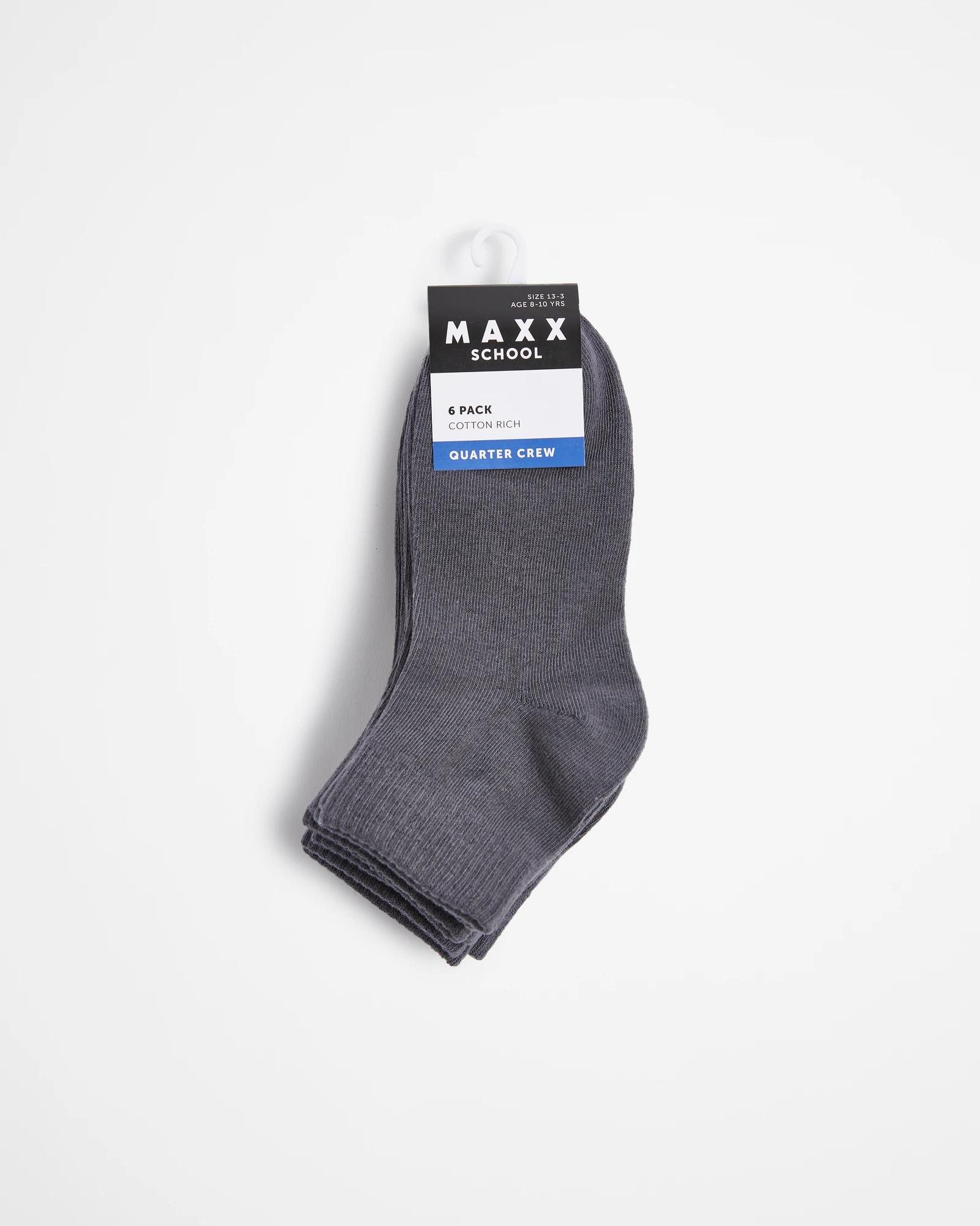 3 Maxx School Quarter Crew Kids Socks 6 Pack GREY, 3 of 3
