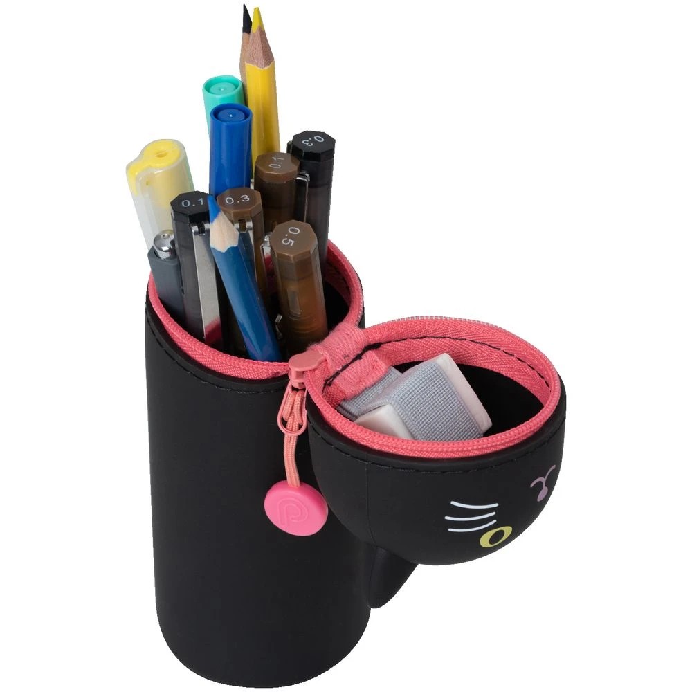 3 PuniLabo Single Zip Stand Up Silicone Pencil Case Black Cat, 3 of 4