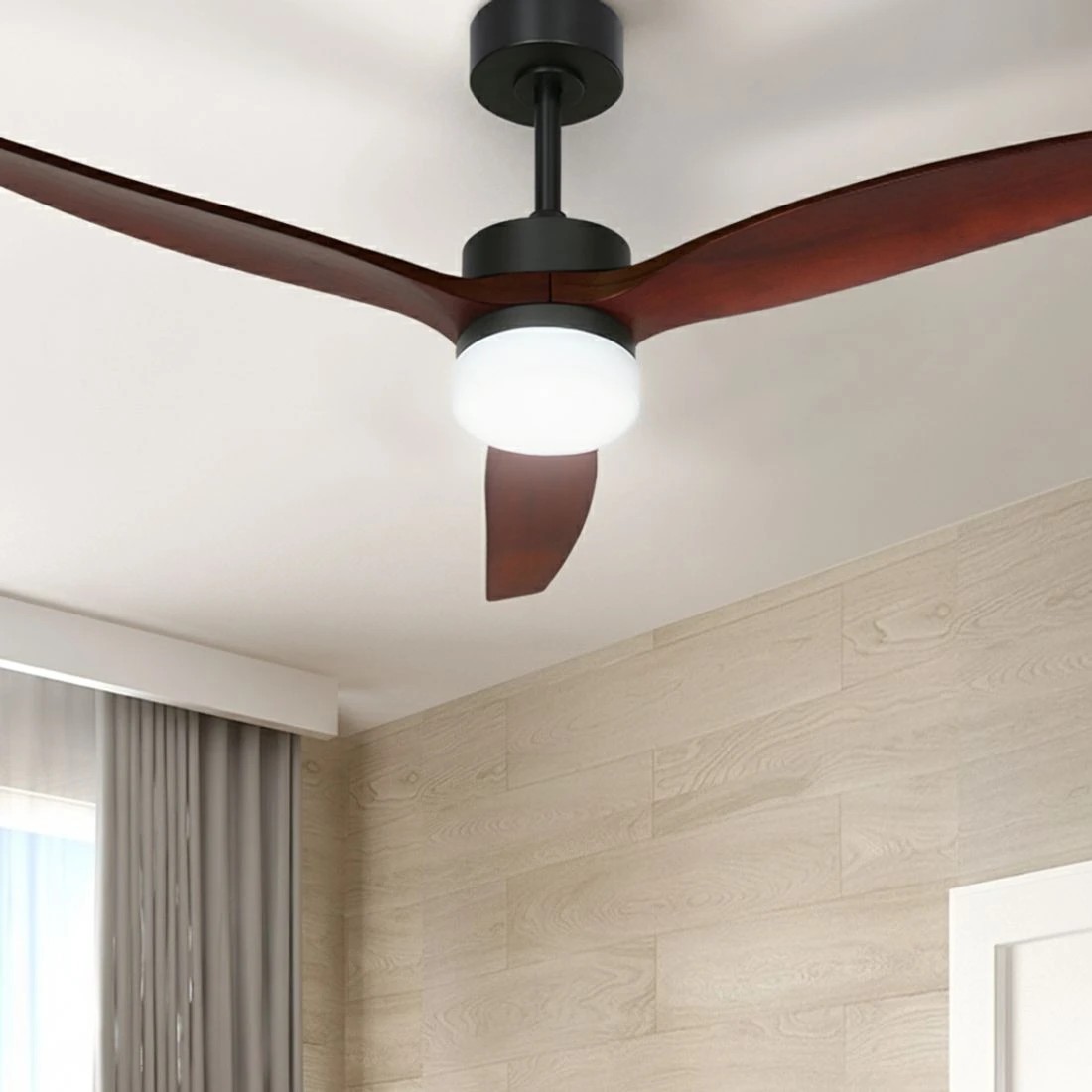 4 Devanti 52'' Ceiling Fan AC Motor 3 Blades w/Light - Dark Wood - Brown, 4 of 6