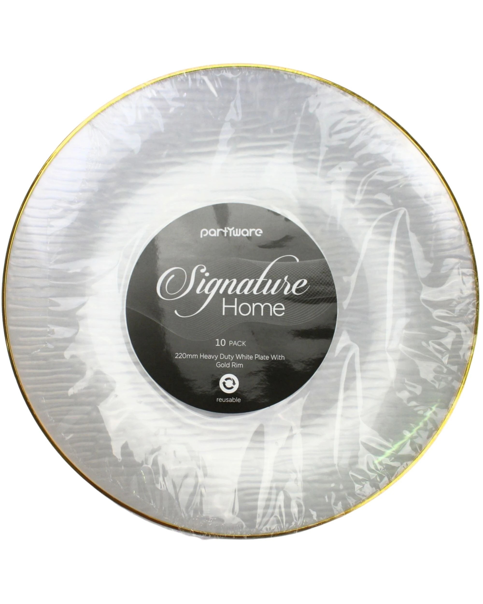 2 Partyware Pearl White Wave With Trim Reusable Plates 22cm Pack of 10 - Gold, 2 of 2
