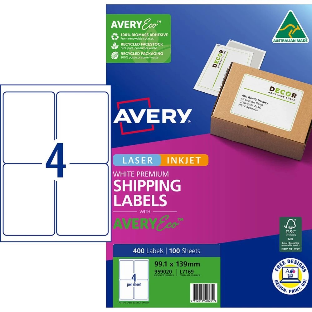 1 Avery Premium White Shipping Labels AveryEco 4UP 100 Sheets, 1 of 8