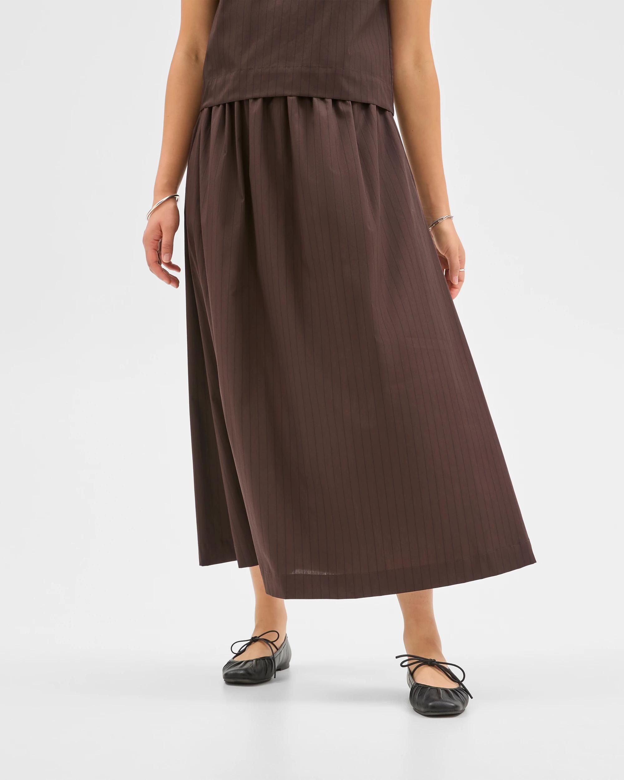 3 Preview Australian Cotton Elasticated Waist Skirt CHOCOLATE STRIPE, 3 of 6