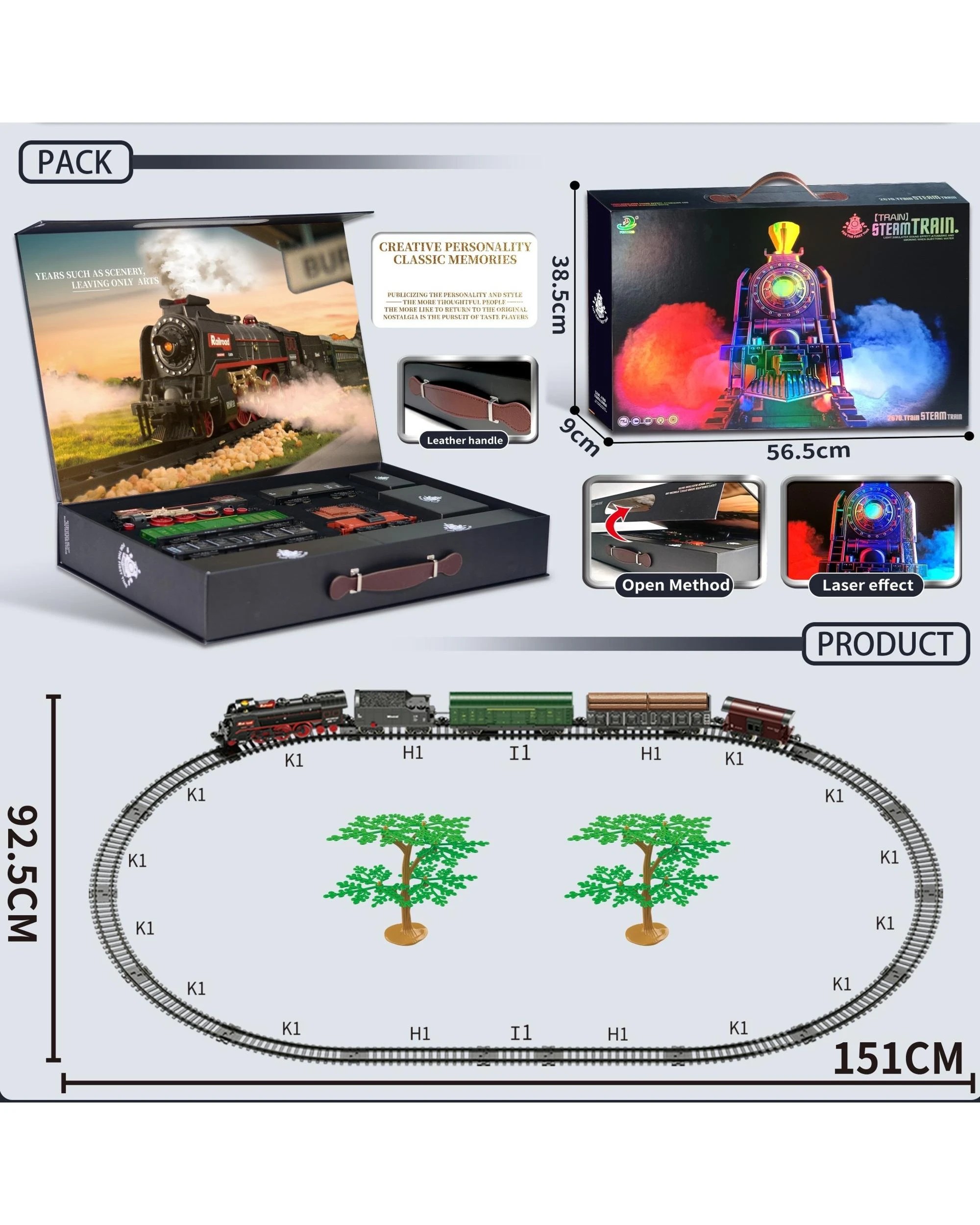 2 Fenming Train Electric Steam Train Set with Lights and Steam Effect 68 Pieces Carry Case, 2 of 3
