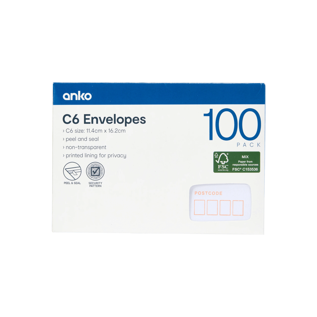 1 100 Pack C6 Peel and Seal Envelopes - White, 1 of 5