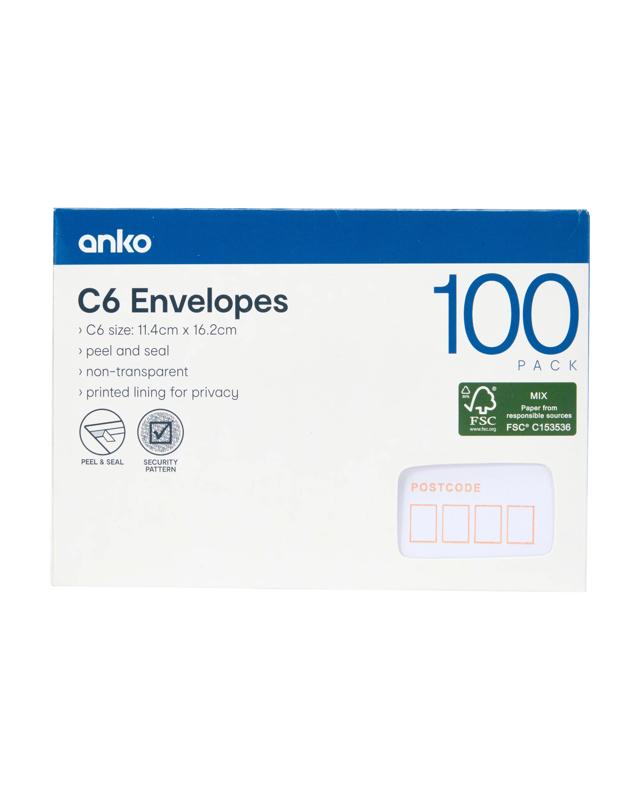 100 Pack C6 Peel and Seal Envelopes - W