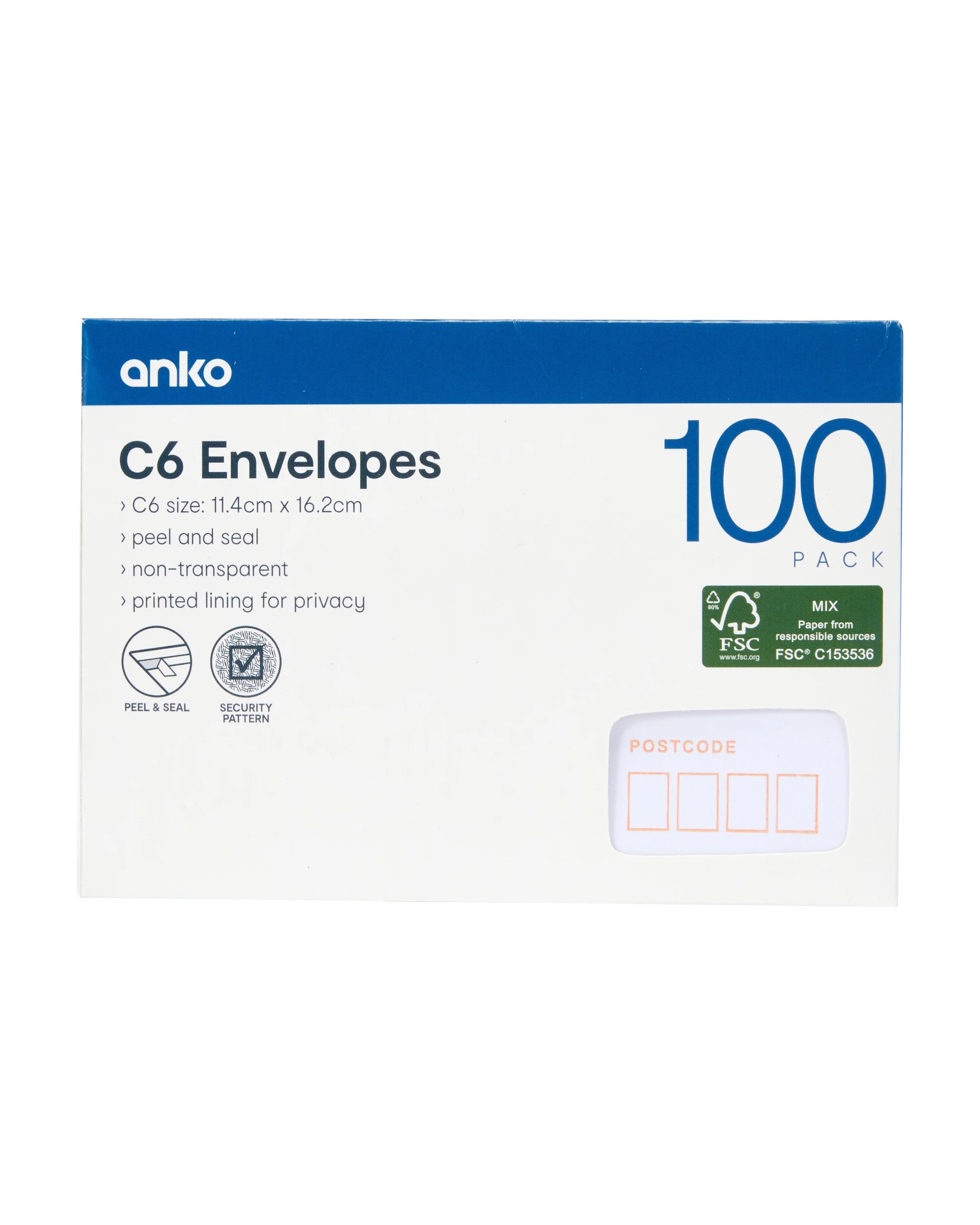 1 100 Pack C6 Peel and Seal Envelopes - White, 1 of 5