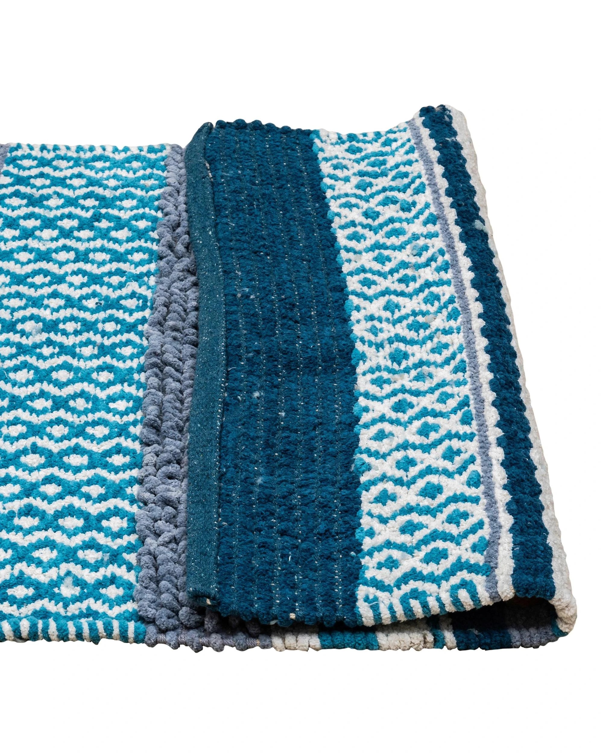 1 La Grace Home Woven Yarn Dyed Multi Stripe Cotton Lifestyle Bath Rug - 90x60cm - Blue, 1 of 1