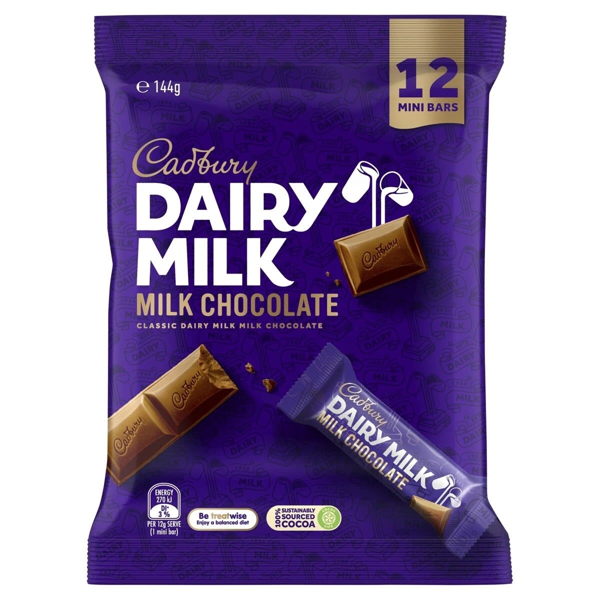 1 12 Pack Cadbury Dairy Milk Chocolate 144g, 1 of 2