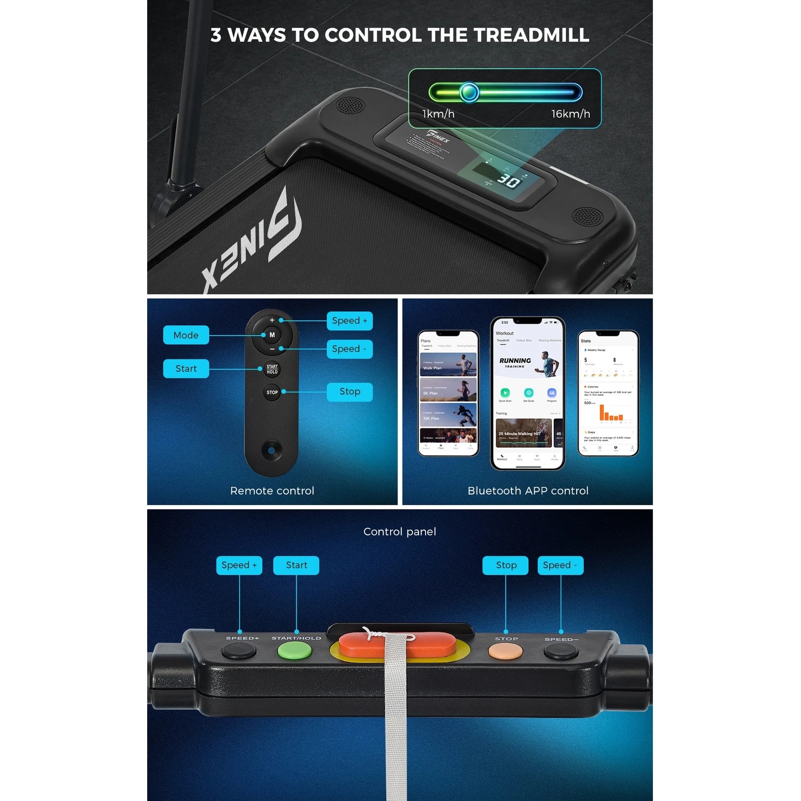 6 Finex Electric Walking Pad Foldable Under-Desk Treadmill - Black, 6 of 10