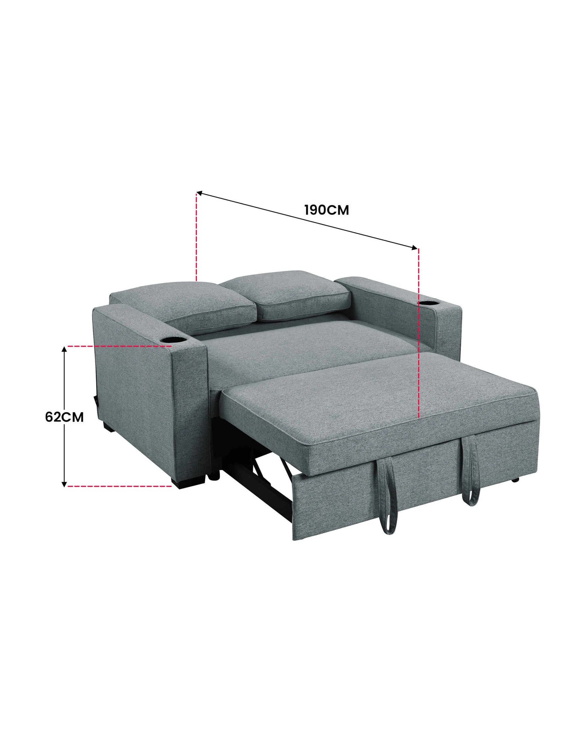 4 Sarantino Hoffman Linen Sofa Bed With Cushions And Cup Holders Airforce Blue, 4 of 10