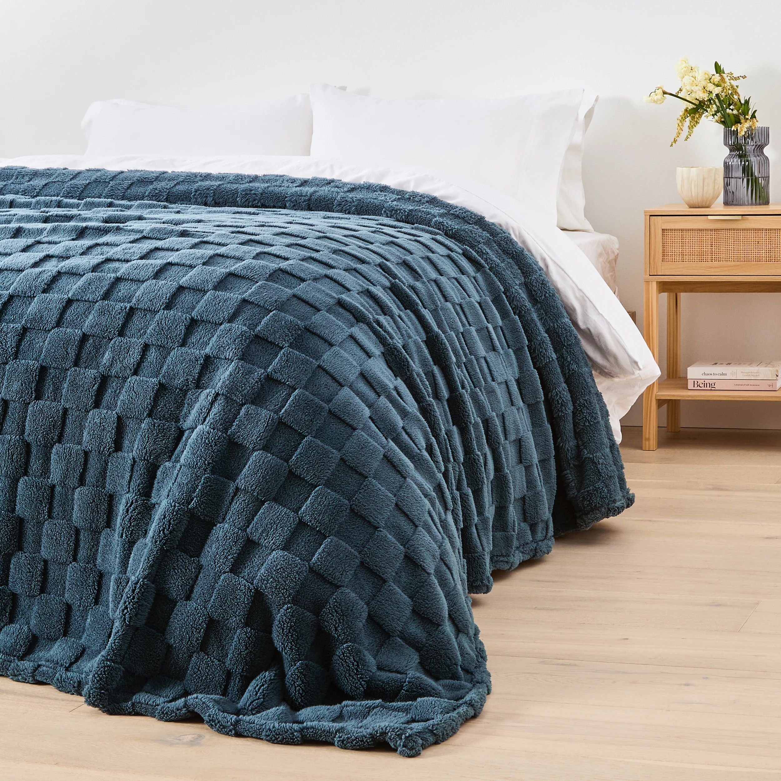 3 Check Jacquard Blanket - Queen/King Bed, Navy, 3 of 6