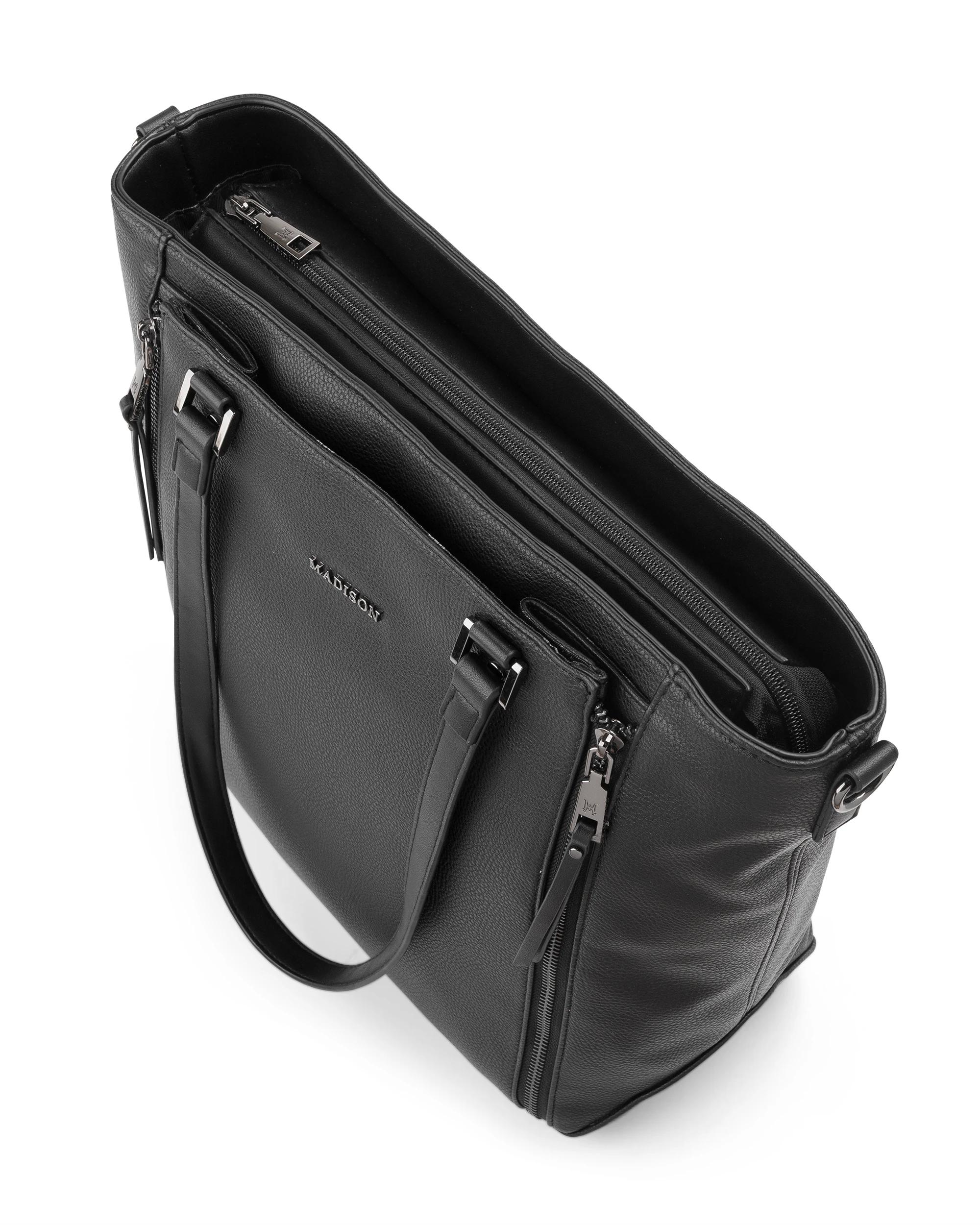 4 Madison Accessories Amelia Large Zip Detail Tote BLACK GUNMETAL, 4 of 8