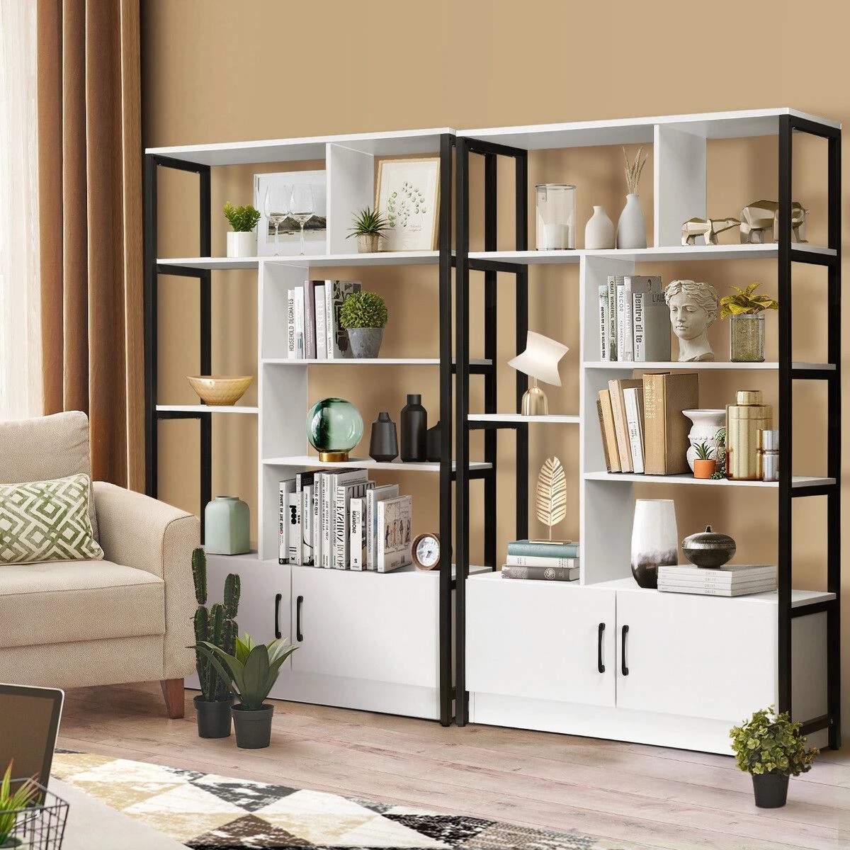 6 LUXSUITE 5 Tier Display Shelf Bookshelf Storage Cabinet Rack with 2 Lockable Doors, 6 of 9