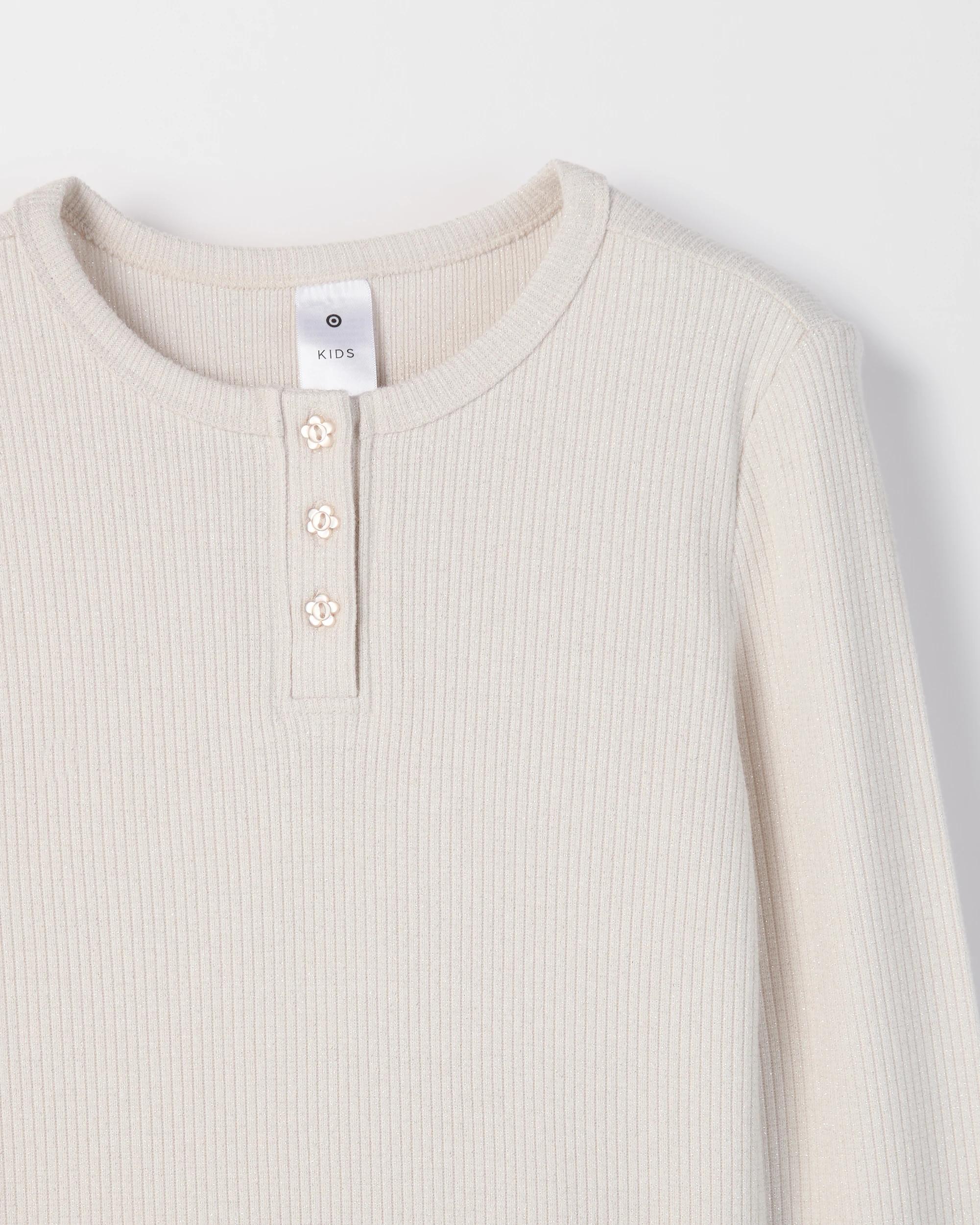 2 Target Kids Long Sleeve Rib Textured Henley T-Shirt CREAM, 2 of 2