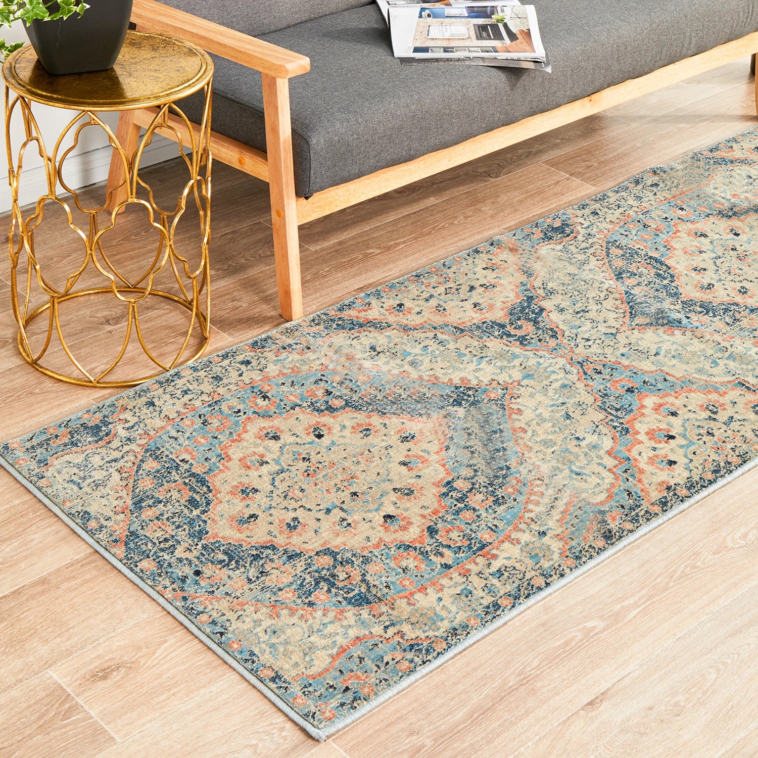 3 Common Ground Rugs Sojourn 150 400x80cm Runner - Large Pet Friendly Rug - Blue, 3 of 9
