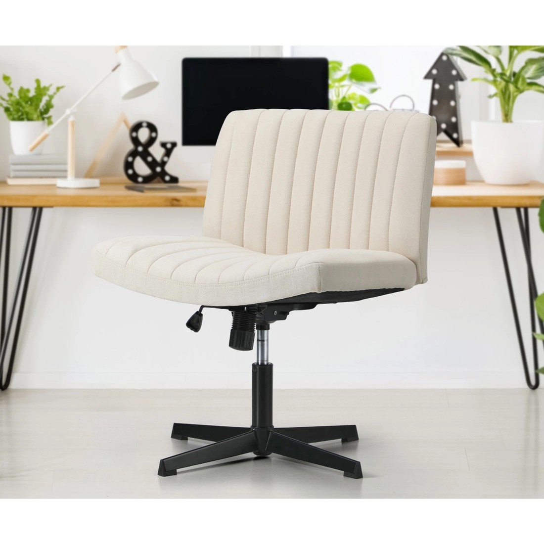 3 Oikiture Mid Back Armless Office Desk Chair Height Adjustable Wide Seat - Beige, 3 of 8