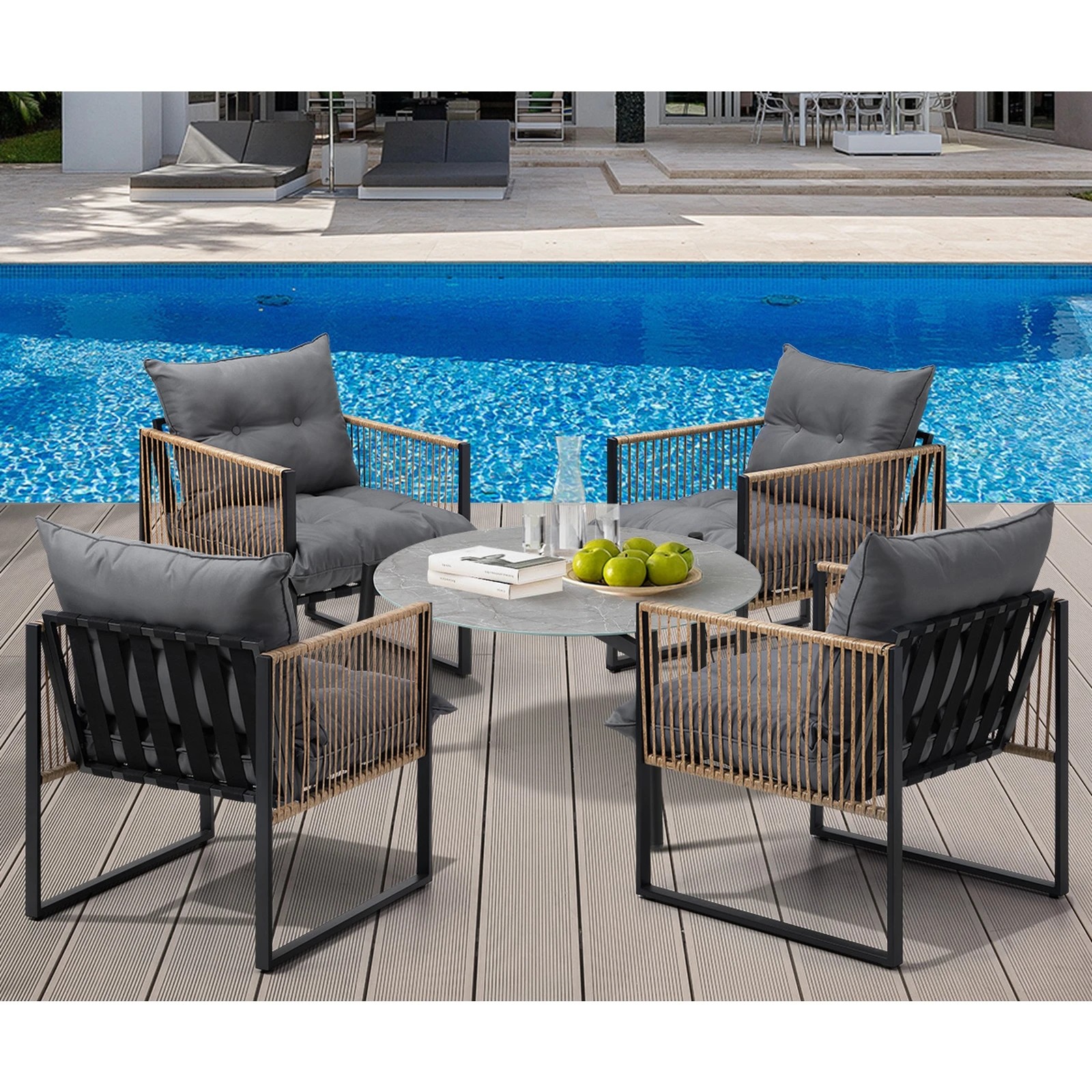 9 Livsip Outdoor Patio Set Furniture 70cm Coffee Table Rattan Chairs 5pcs
 - Multi, 9 of 10