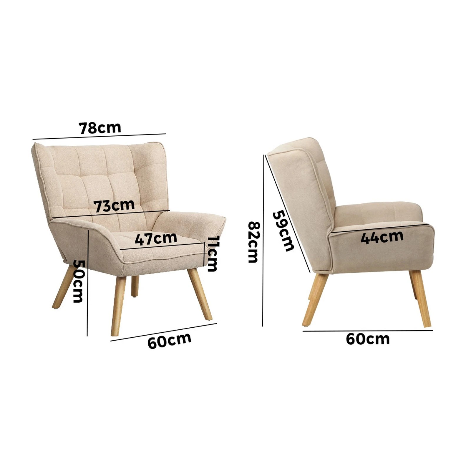 2 Oikiture 2x Armchair Accent Chairs Sofa Lounge Fabric Upholstered Tub - Beige, 2 of 10
