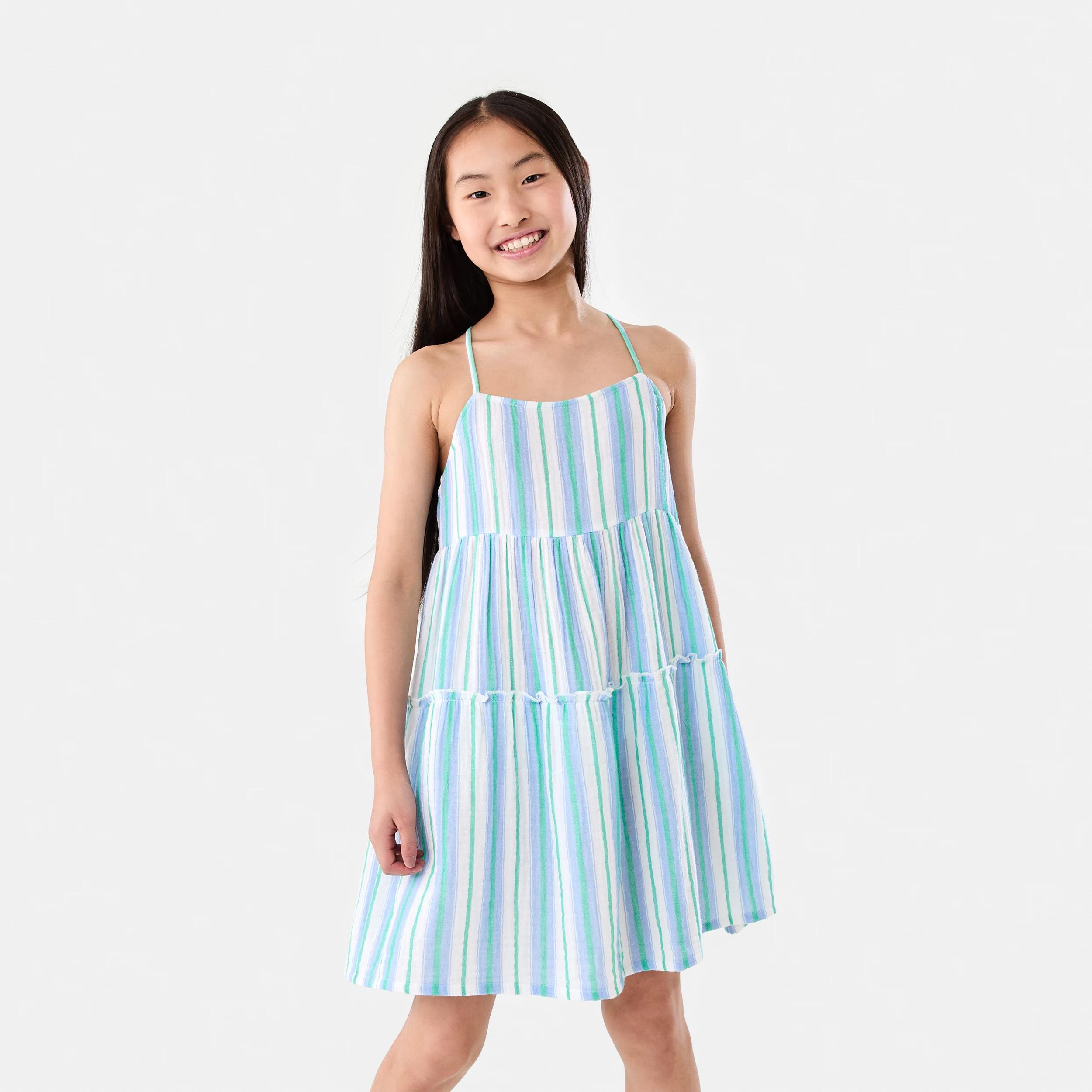 1 Strappy Tiered Dress Blu Stripe, 1 of 8