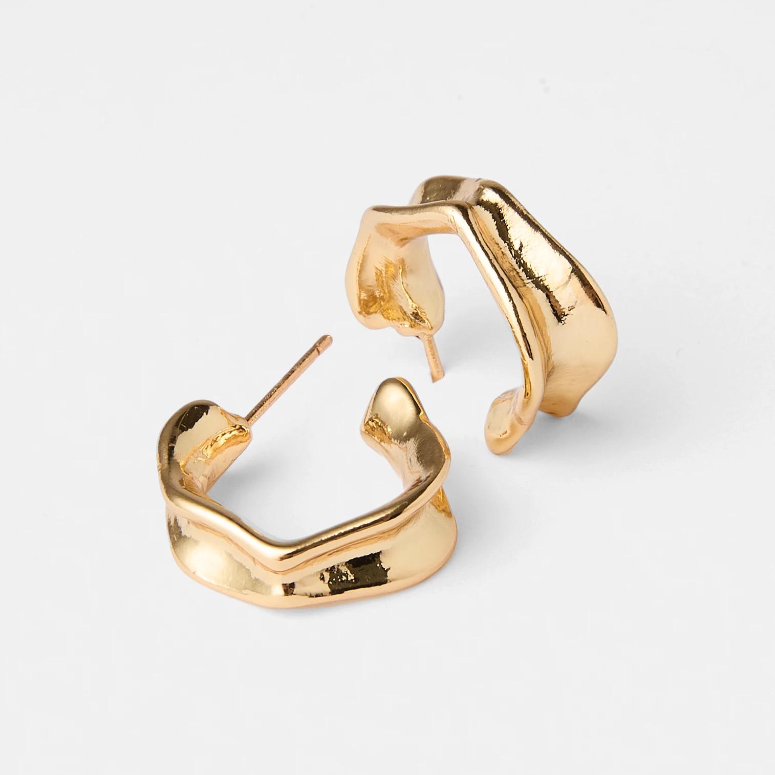 3 18K Gold Plated Organic Hoop Earrings Gold, 3 of 5